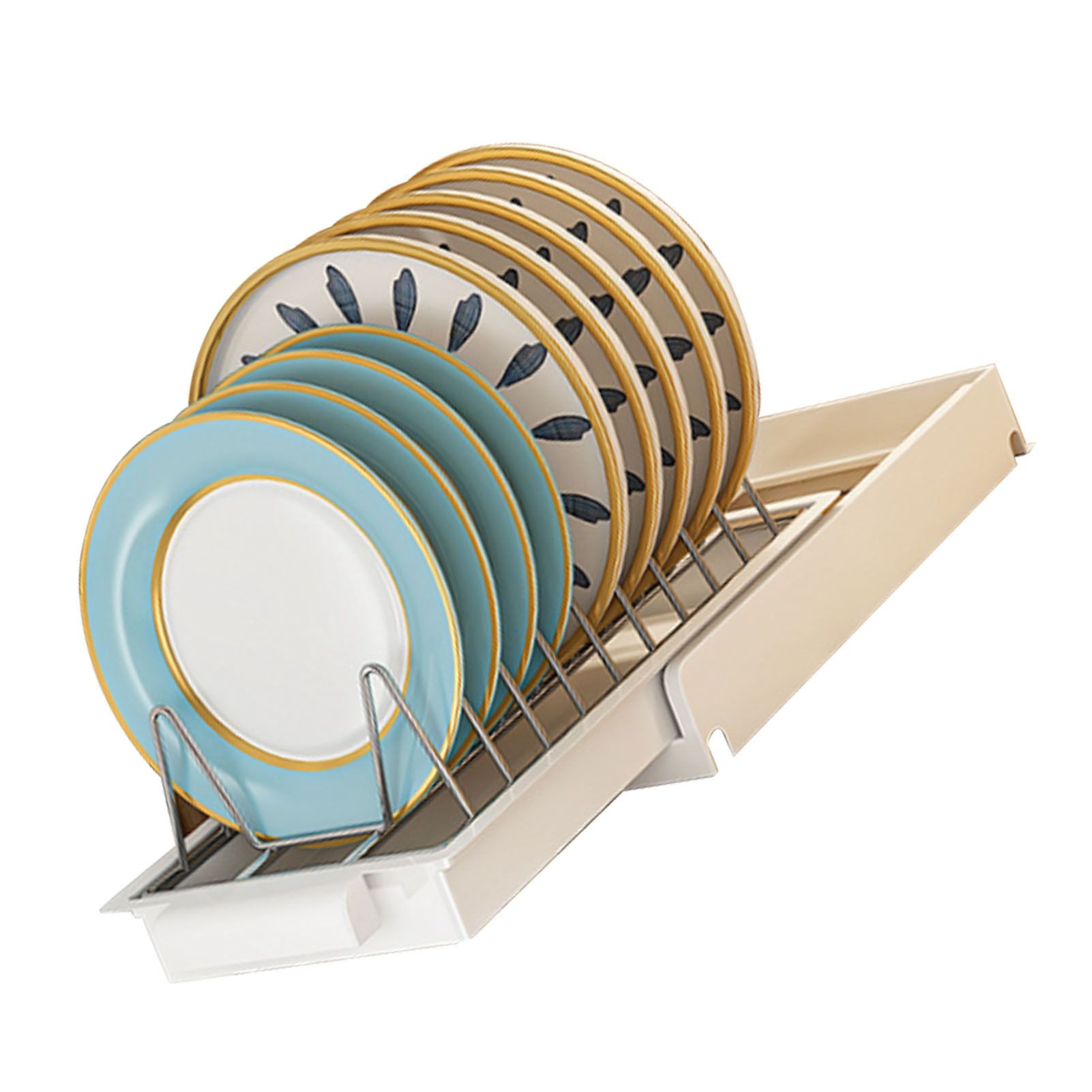 Pull Out Cabinet Organizer Stainless Steel Multifunctional Slide Out Shelves for Plates Kitchen Cupboard White - Image 3