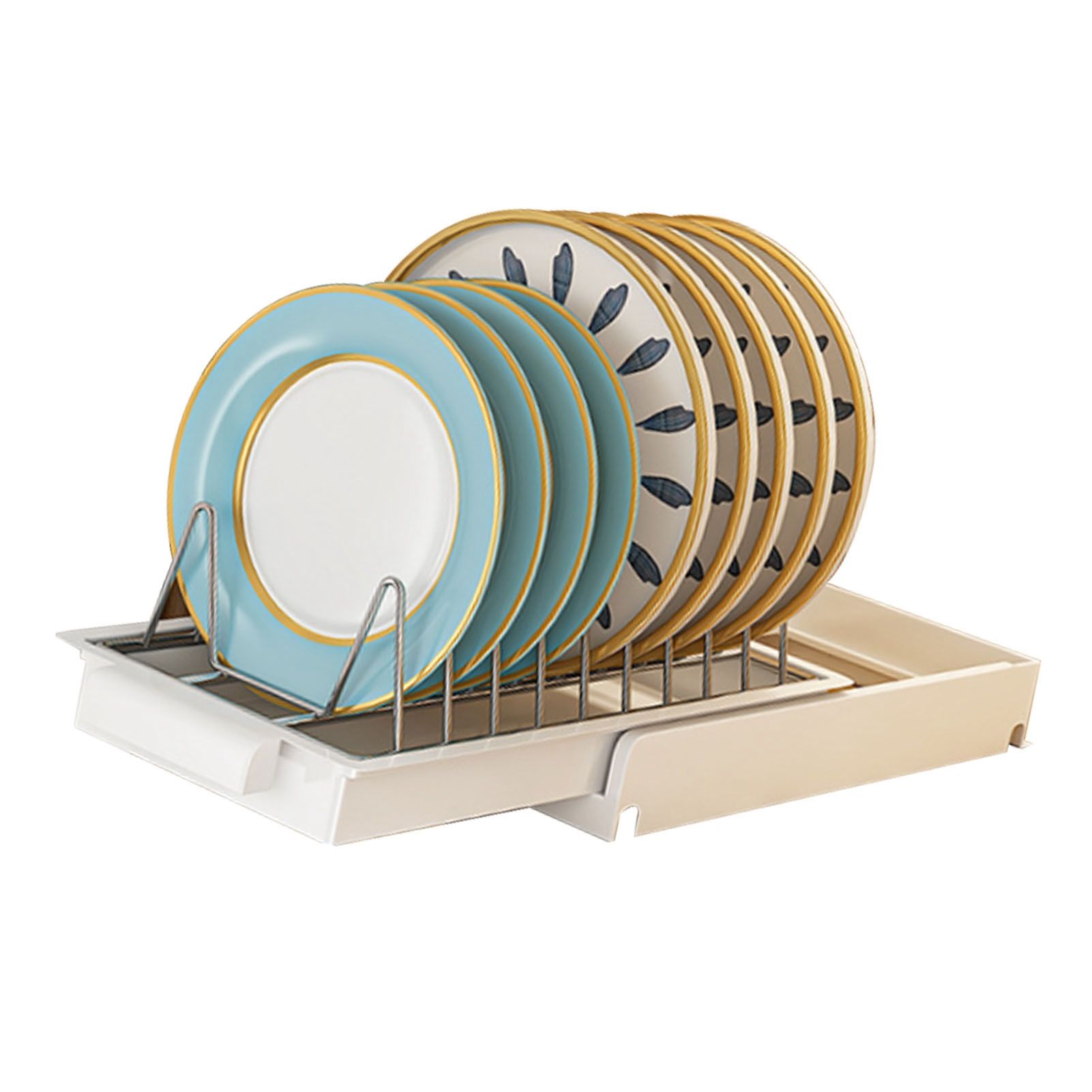 Pull Out Cabinet Organizer Stainless Steel Multifunctional Slide Out Shelves for Plates Kitchen Cupboard White - Image 4
