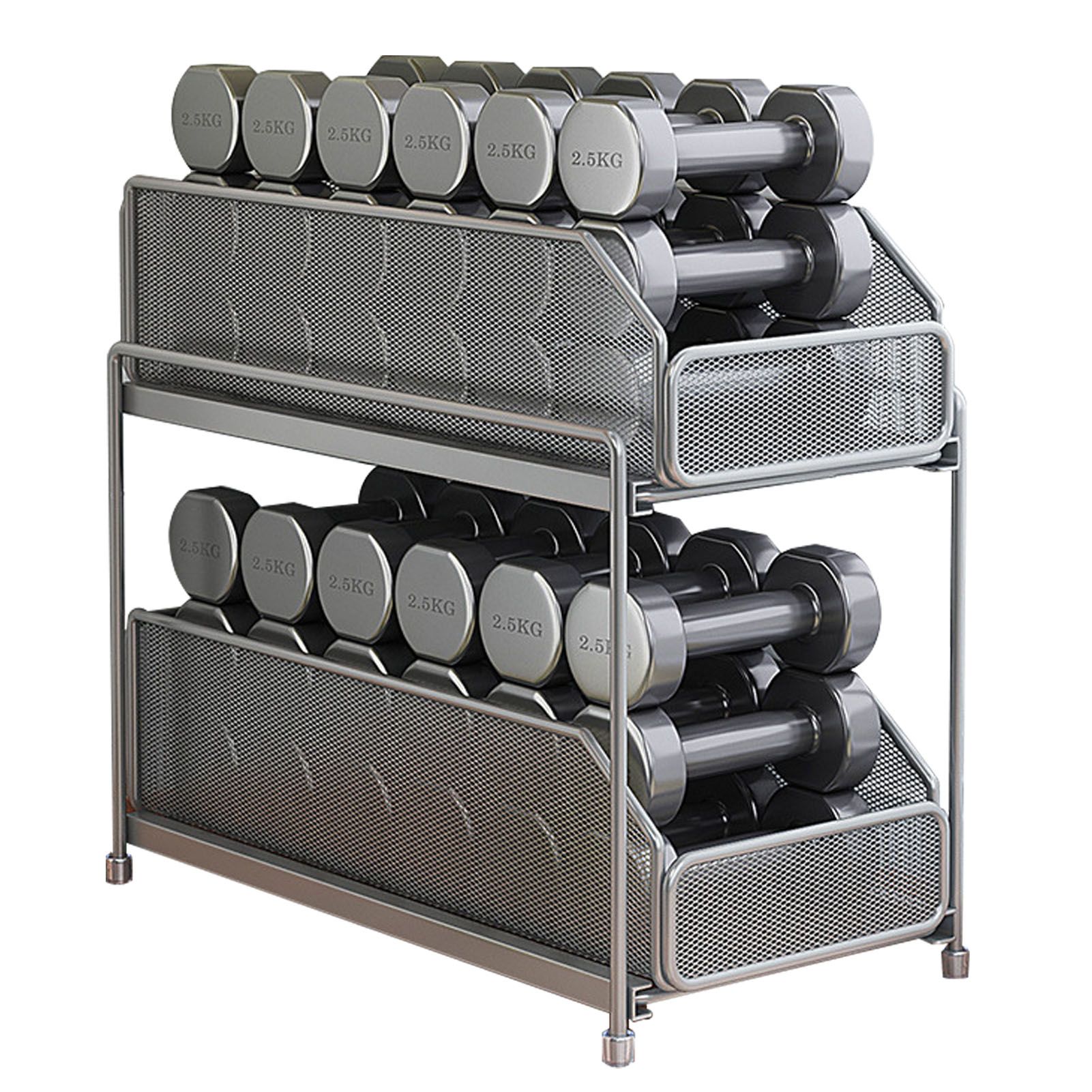 Pull Out Cabinet Organizer 2 Tier Carbon Steel Mesh Large Capacity Easy Maintenance Sliding Basket Drawer Silver - Image 1