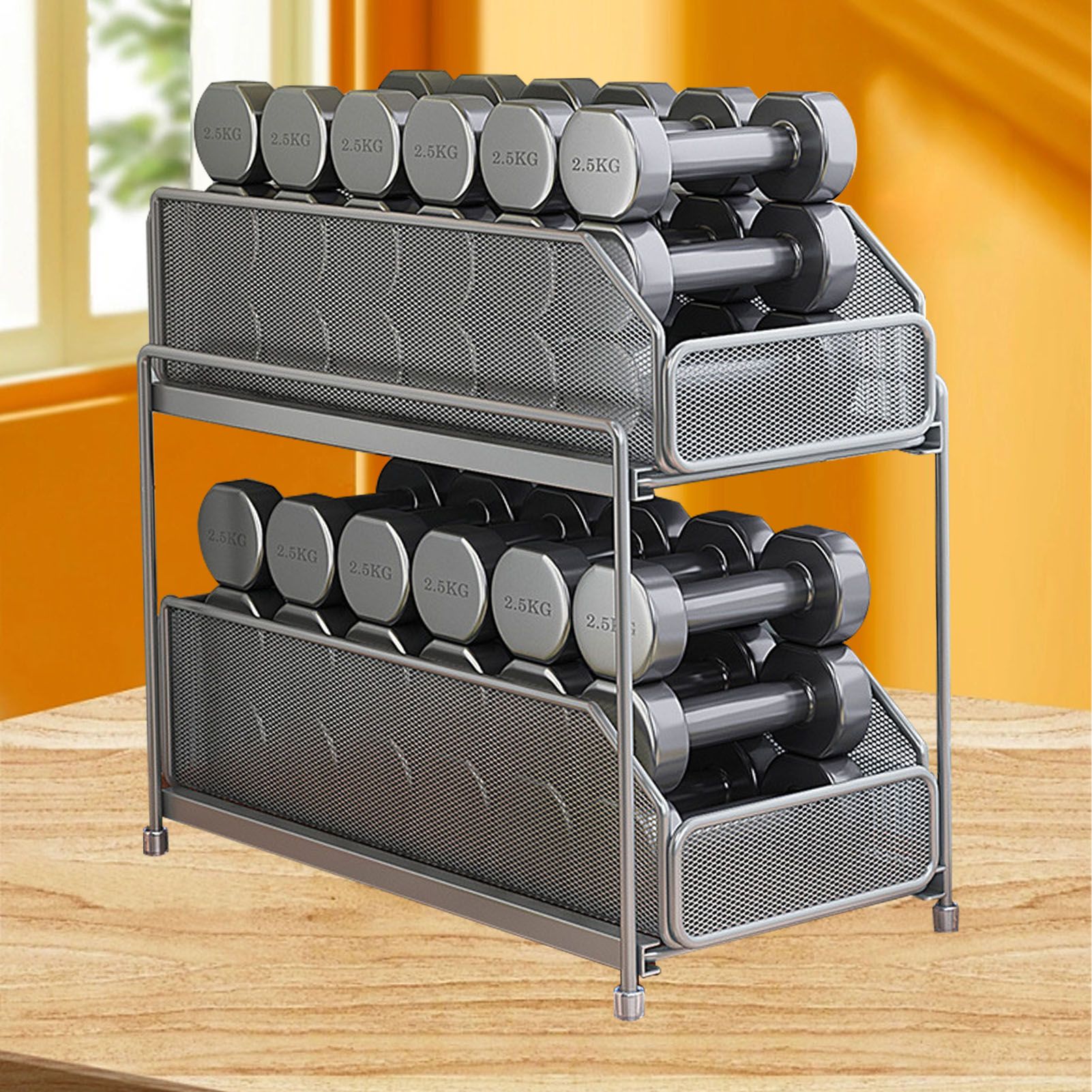 Pull Out Cabinet Organizer 2 Tier Carbon Steel Mesh Large Capacity Easy Maintenance Sliding Basket Drawer Silver - Image 3