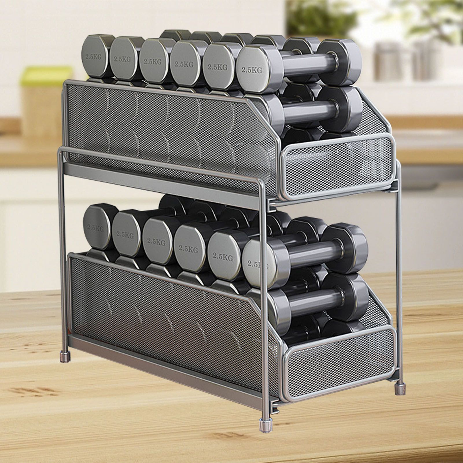 Pull Out Cabinet Organizer 2 Tier Carbon Steel Mesh Large Capacity Easy Maintenance Sliding Basket Drawer Silver - Image 5