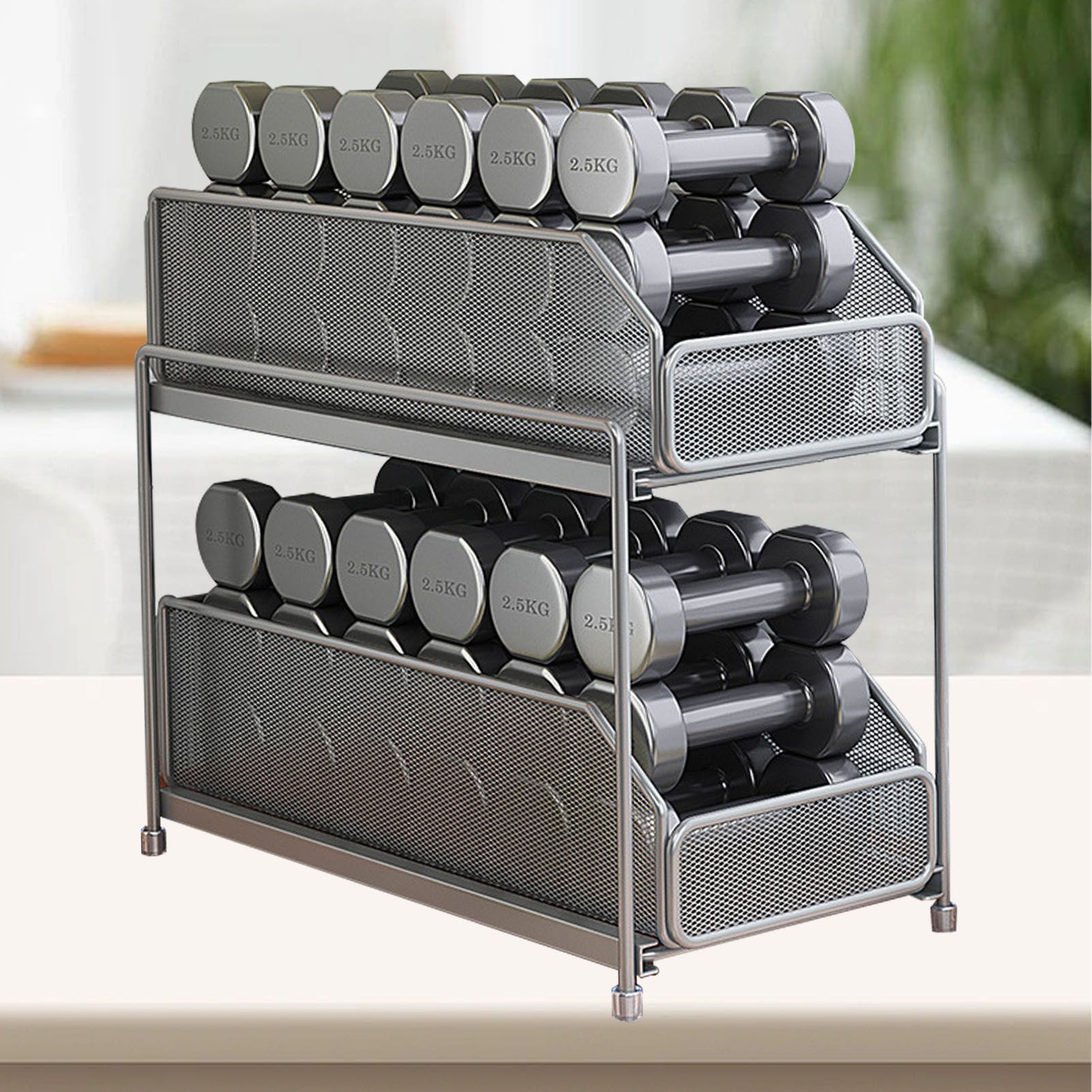 Pull Out Cabinet Organizer 2 Tier Carbon Steel Mesh Large Capacity Easy Maintenance Sliding Basket Drawer Silver - Image 7