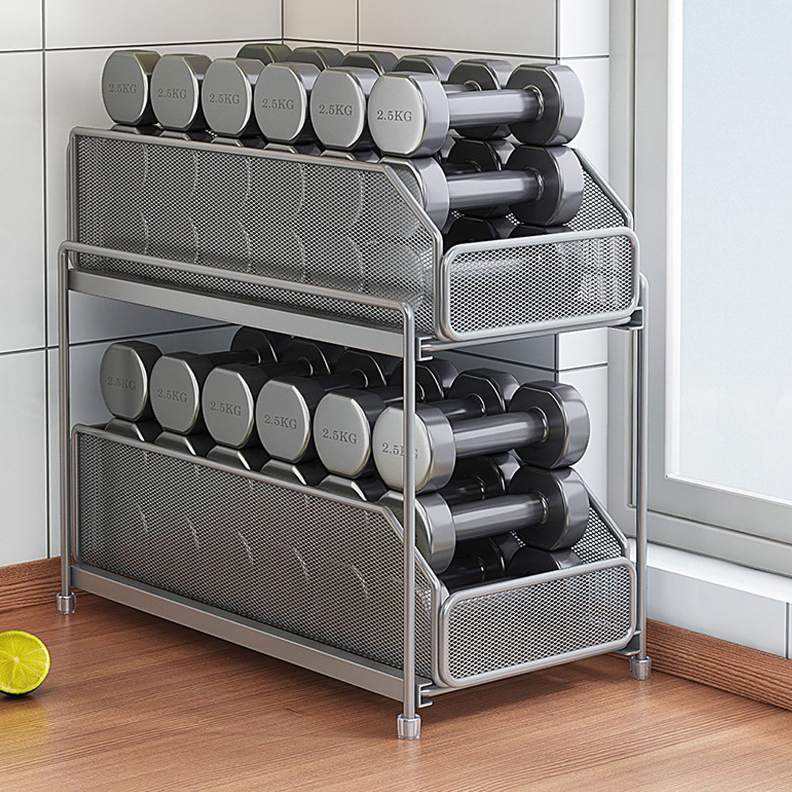 Pull Out Cabinet Organizer 2 Tier Carbon Steel Mesh Large Capacity Easy Maintenance Sliding Basket Drawer Silver - Image 8