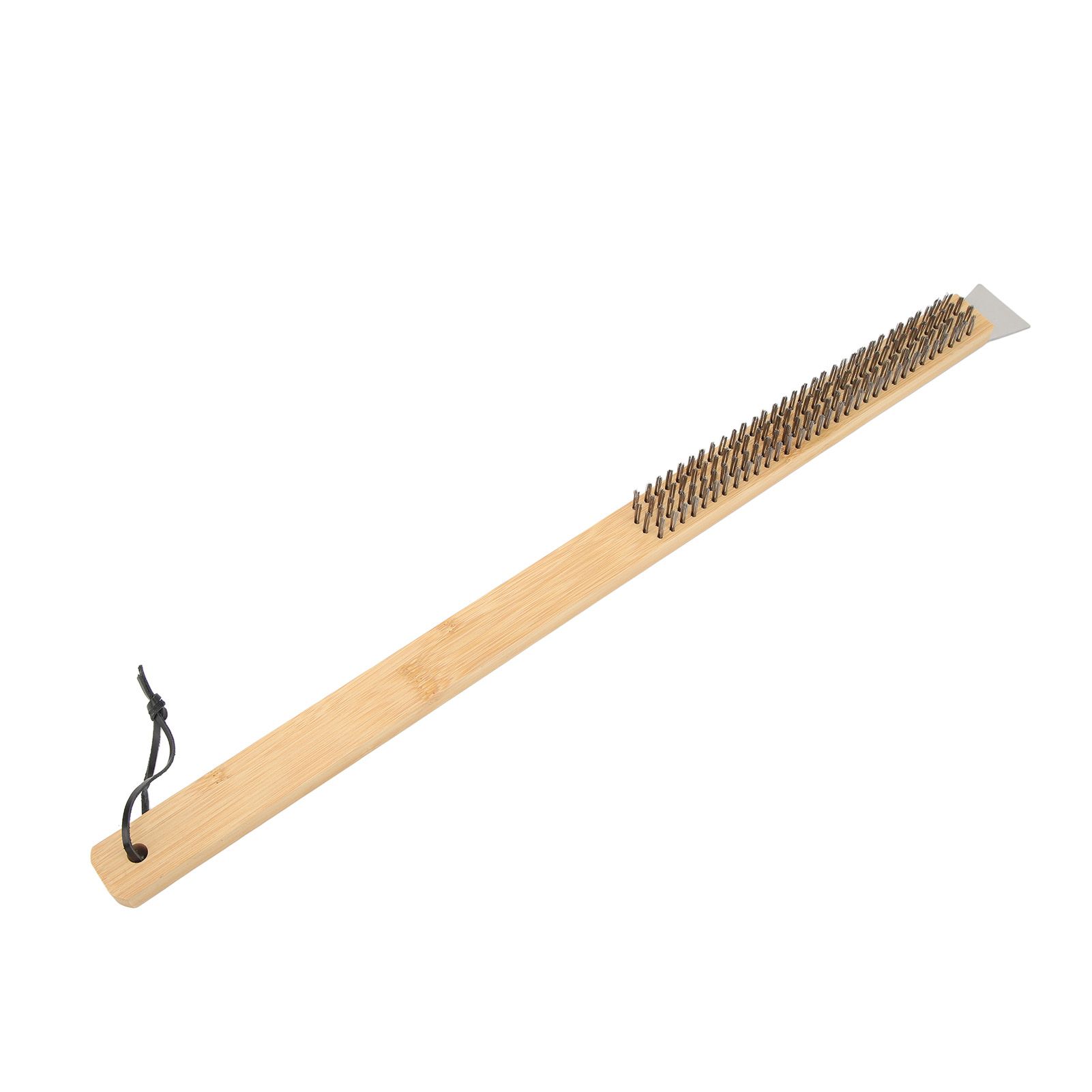 Pizza Oven Brush with Hanging Hole Bamboo Handle Wire BBQ Grill Cleaning Brush with Scraper - Image 1