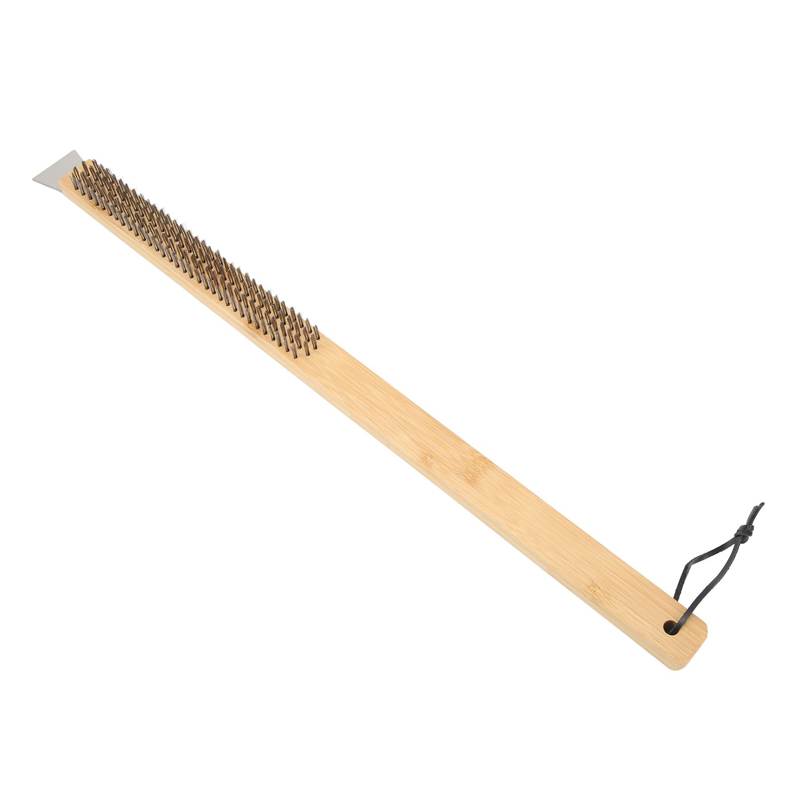 Pizza Oven Brush with Hanging Hole Bamboo Handle Wire BBQ Grill Cleaning Brush with Scraper - Image 2