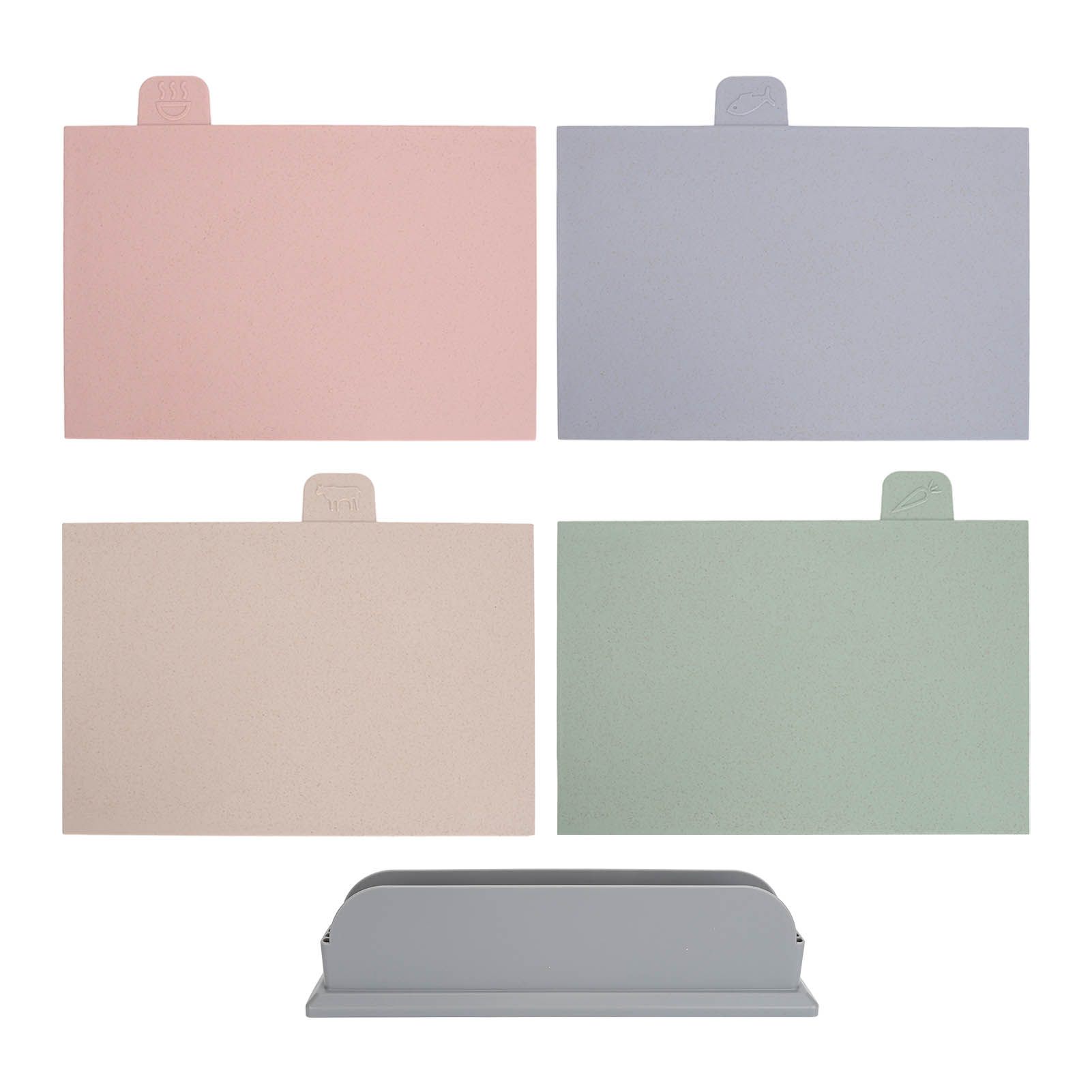 4pcs Color Coded Cutting Boards Set with Holder Double Sided Use Classified Plastic Chopping Board Mats Set - Image 1