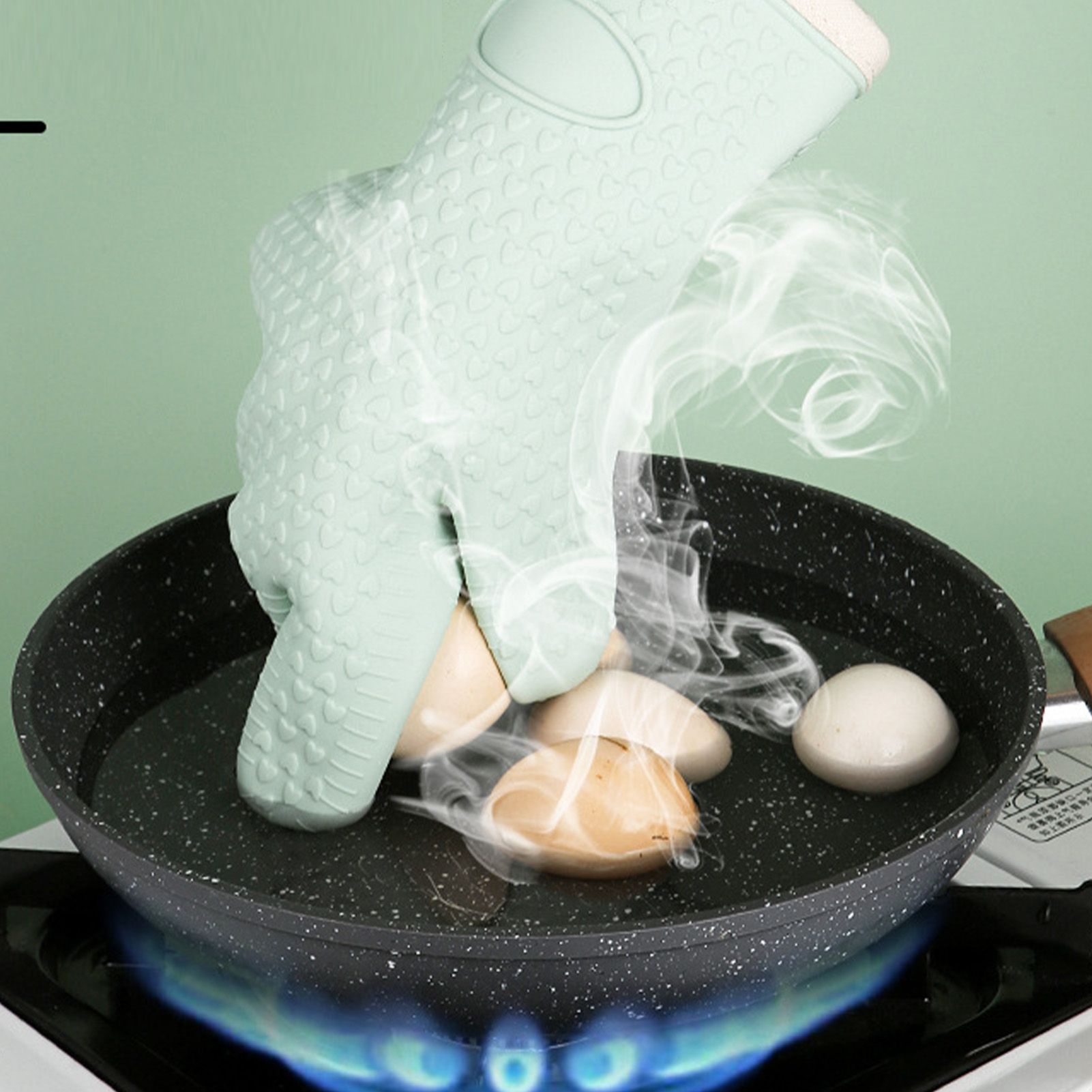 Thickened Silicone Anti Scalding Oven Glove Heat Resistant Silicone Cooking Glove for Microwave Oven Toaster Mint Green - Image 5