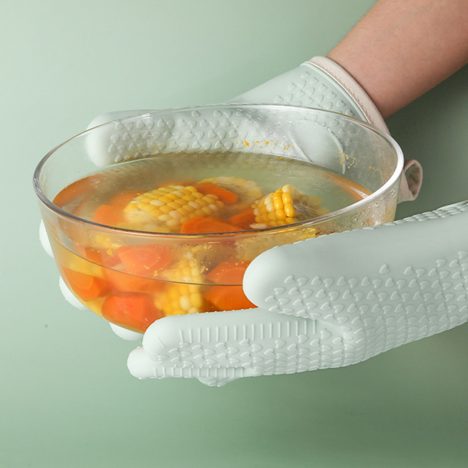 Thickened Silicone Anti Scalding Oven Glove Heat Resistant Silicone Cooking Glove for Microwave Oven Toaster Mint Green - Image 6