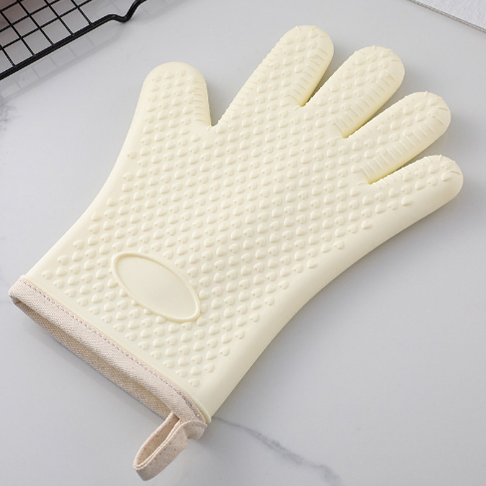 Thickened Silicone Anti Scalding Oven Glove Heat Resistant Silicone Cooking Glove for Microwave Oven Toaster Ivory White - Image 5