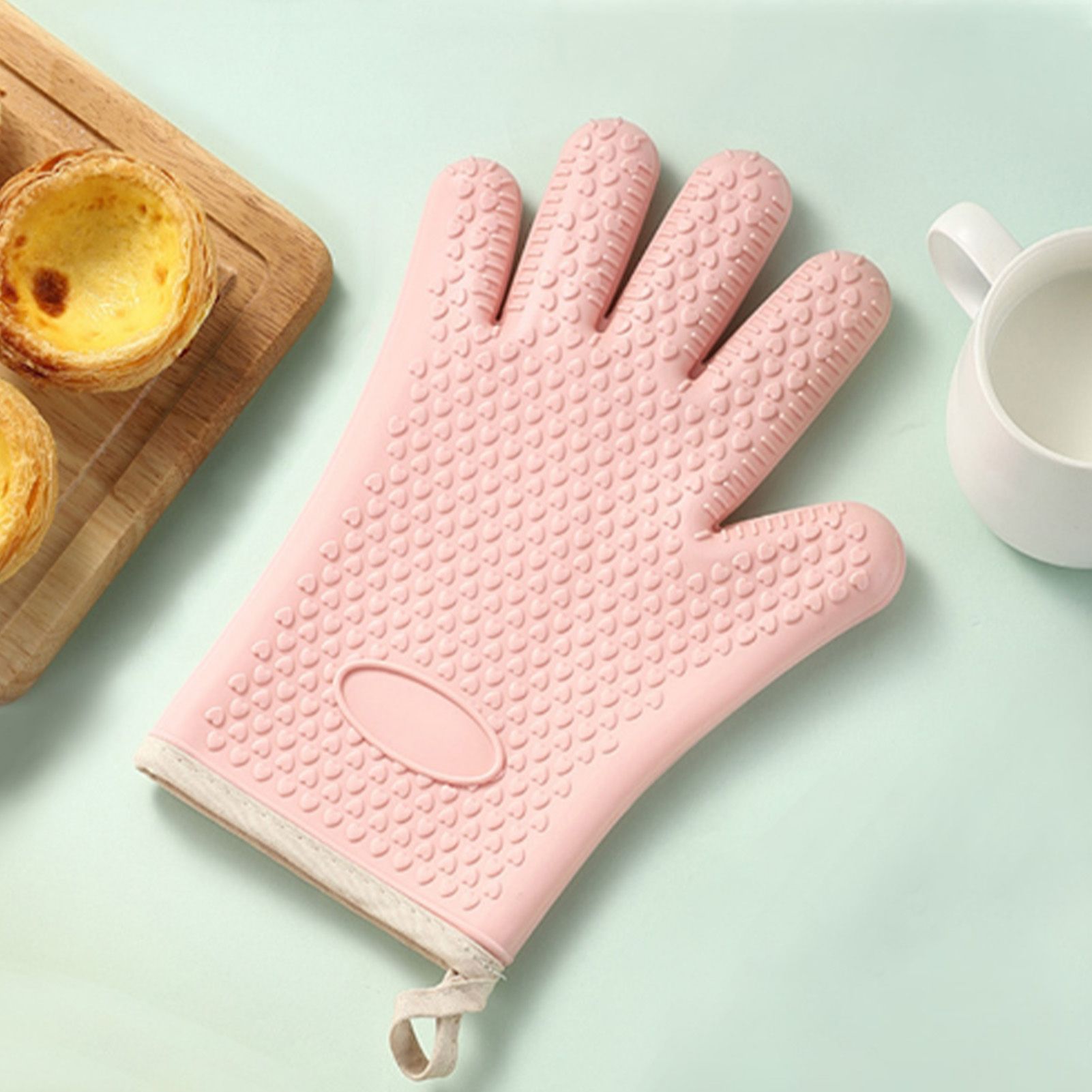 Thickened Silicone Anti Scalding Oven Glove Heat Resistant Silicone Cooking Glove for Microwave Oven Toaster pink Orange - Image 5