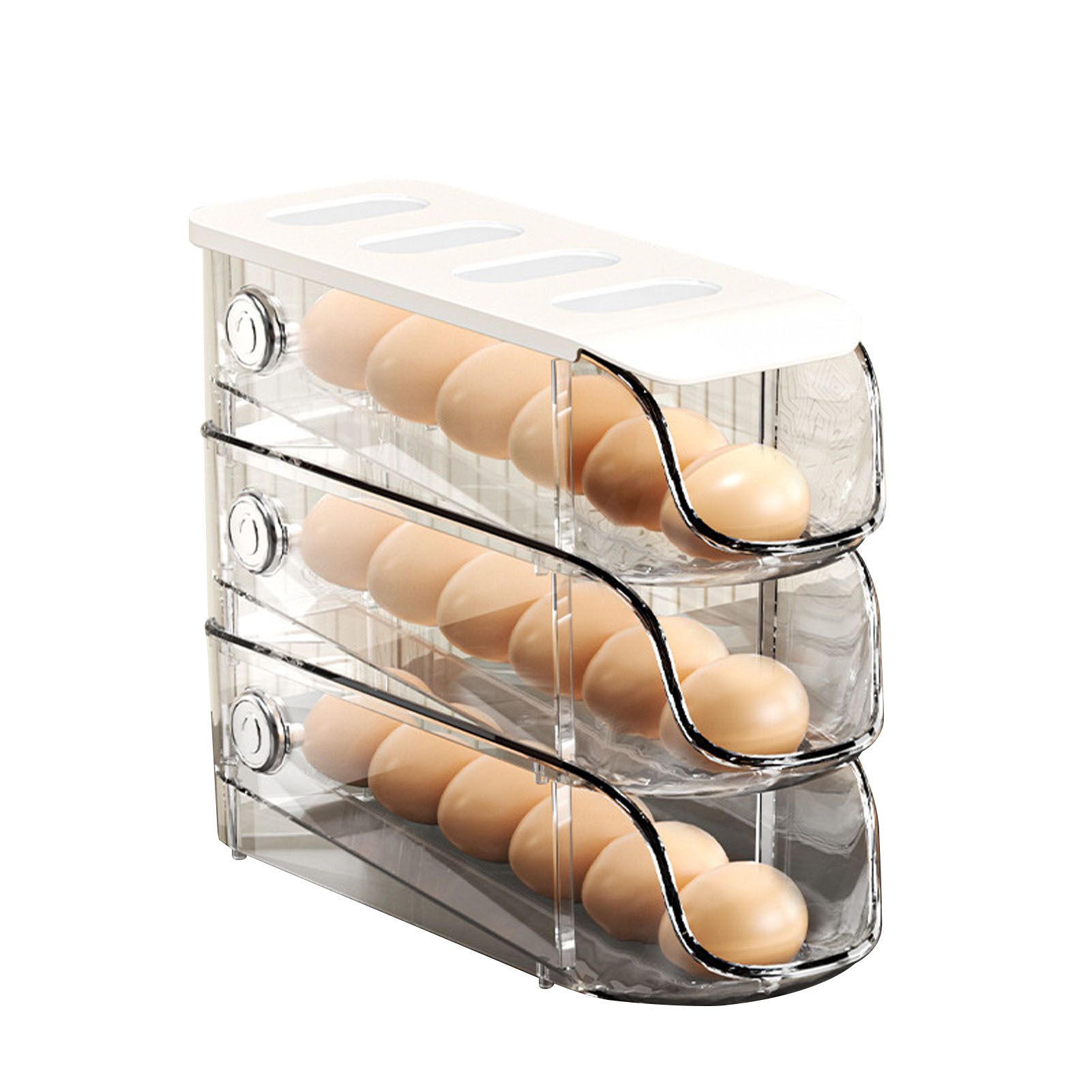 3PCS Egg Container For Refrigerator Plastic Stackable Auto Rolling Egg Holder Storage Box for Household White - Image 1