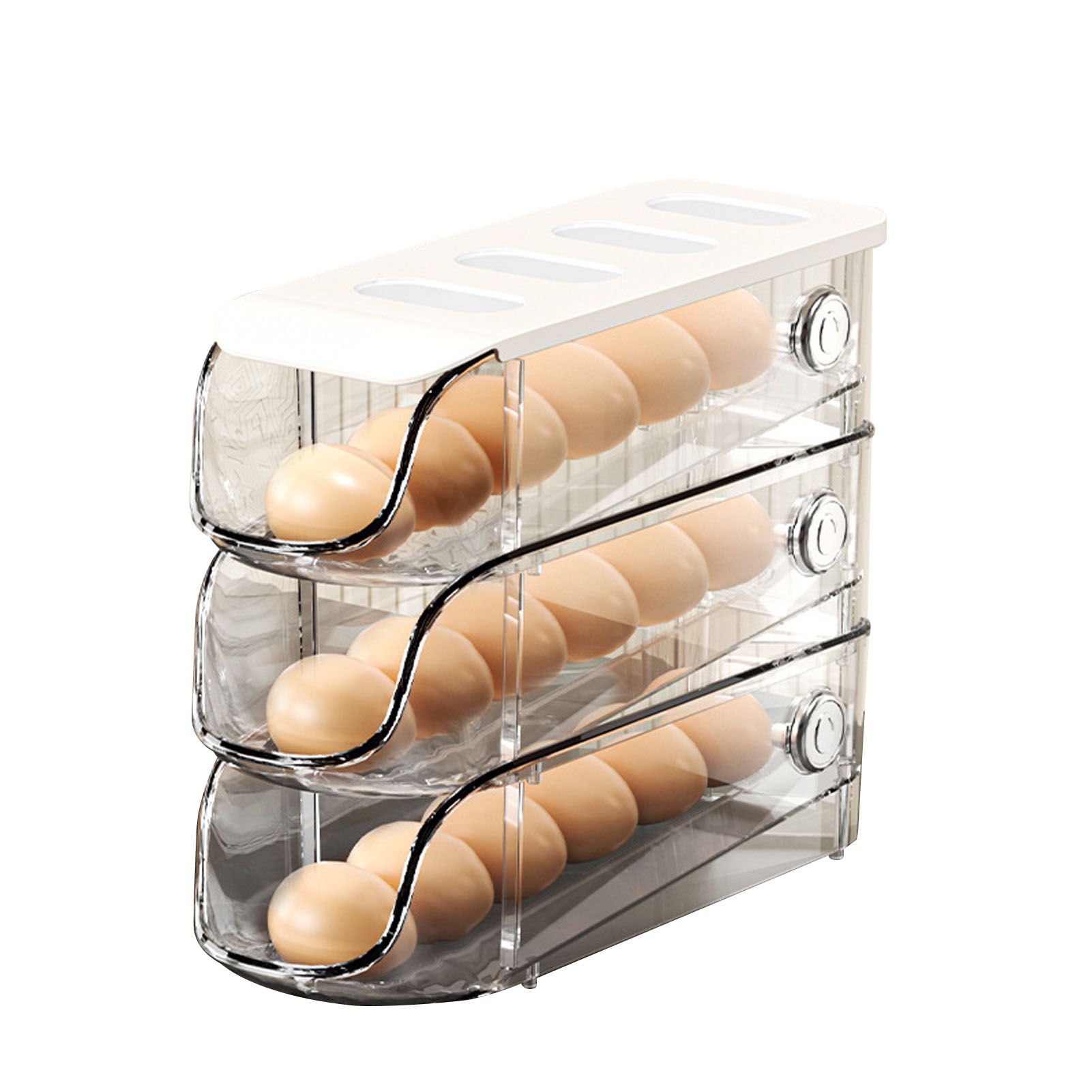 3PCS Egg Container For Refrigerator Plastic Stackable Auto Rolling Egg Holder Storage Box for Household White - Image 2