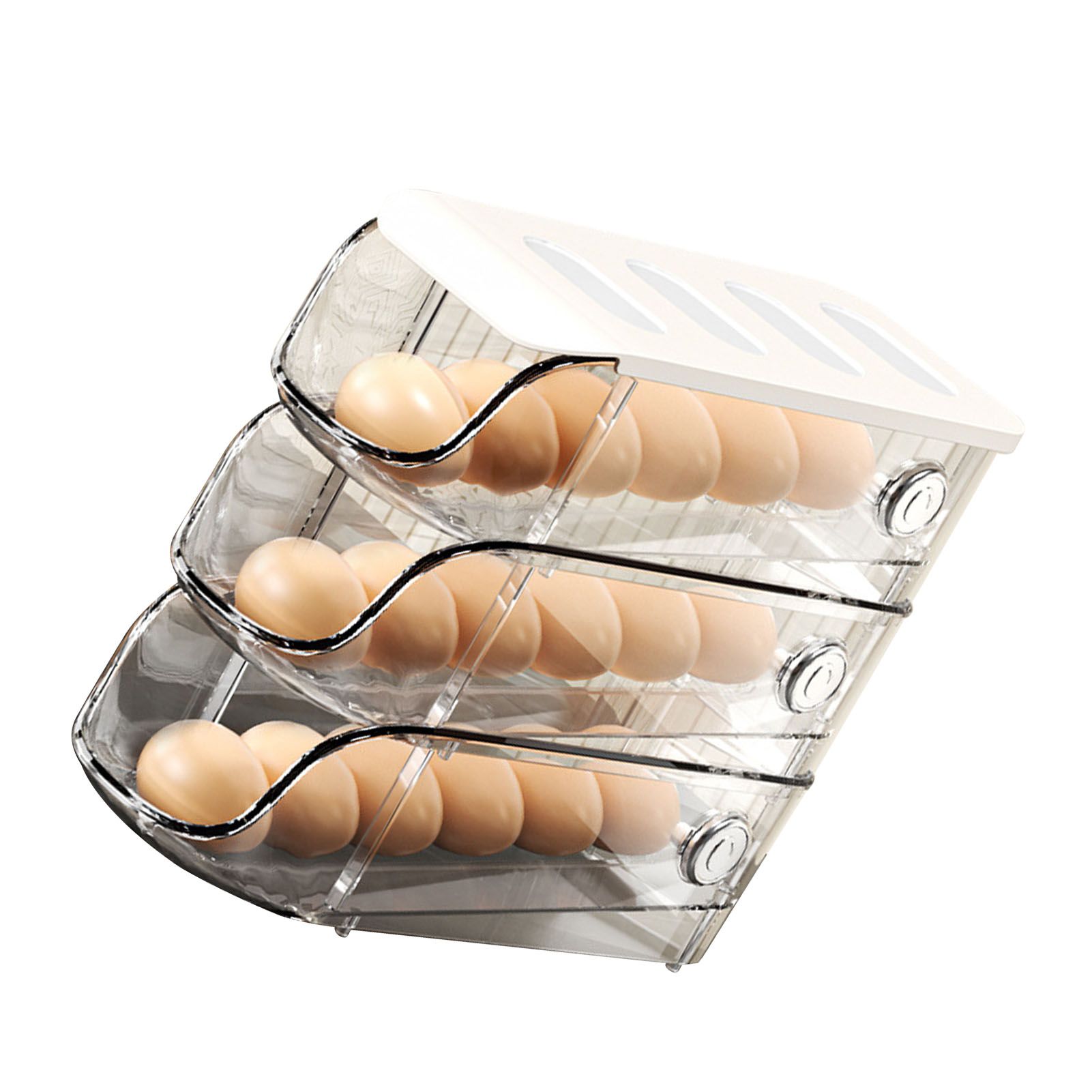 3PCS Egg Container For Refrigerator Plastic Stackable Auto Rolling Egg Holder Storage Box for Household White - Image 3