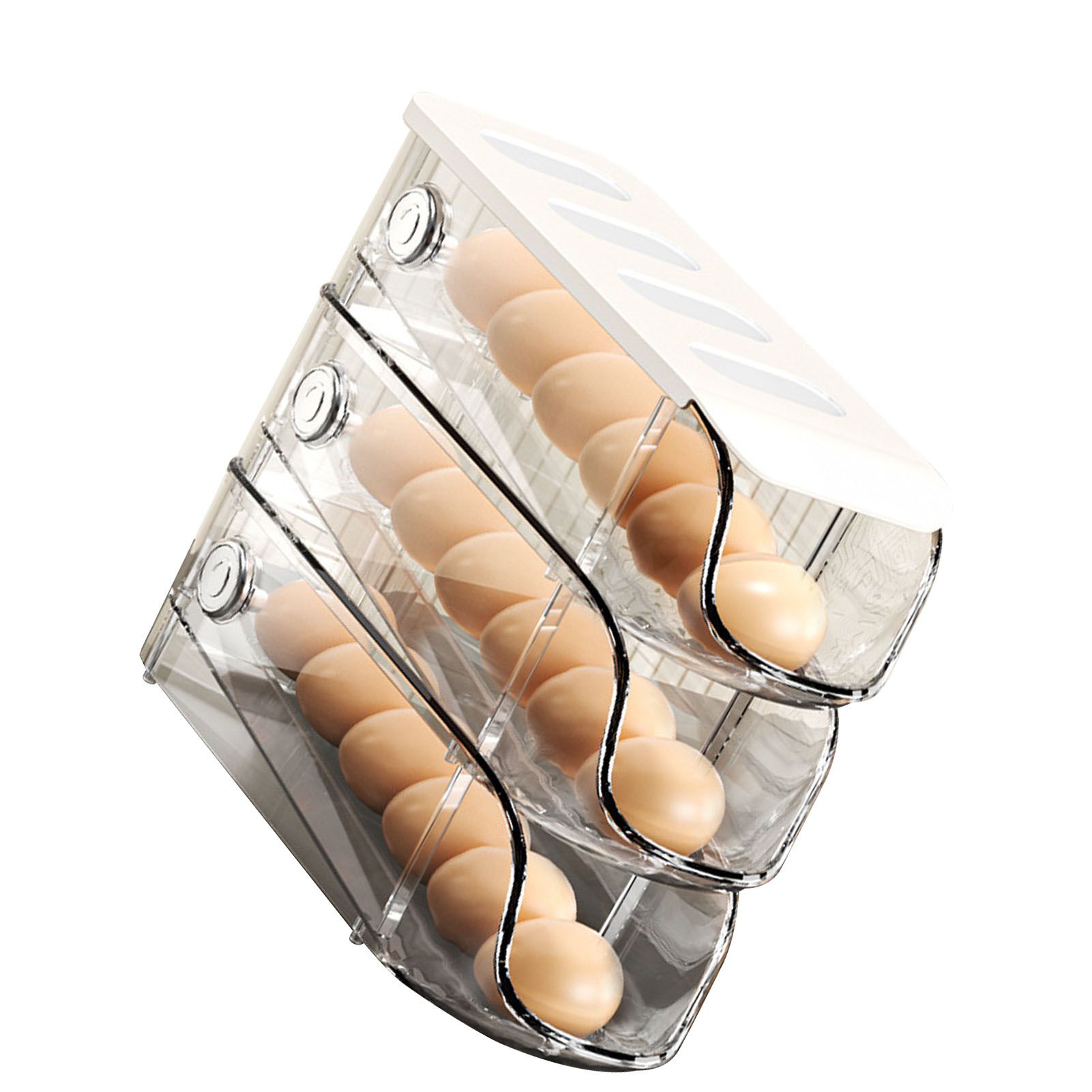3PCS Egg Container For Refrigerator Plastic Stackable Auto Rolling Egg Holder Storage Box for Household White - Image 4