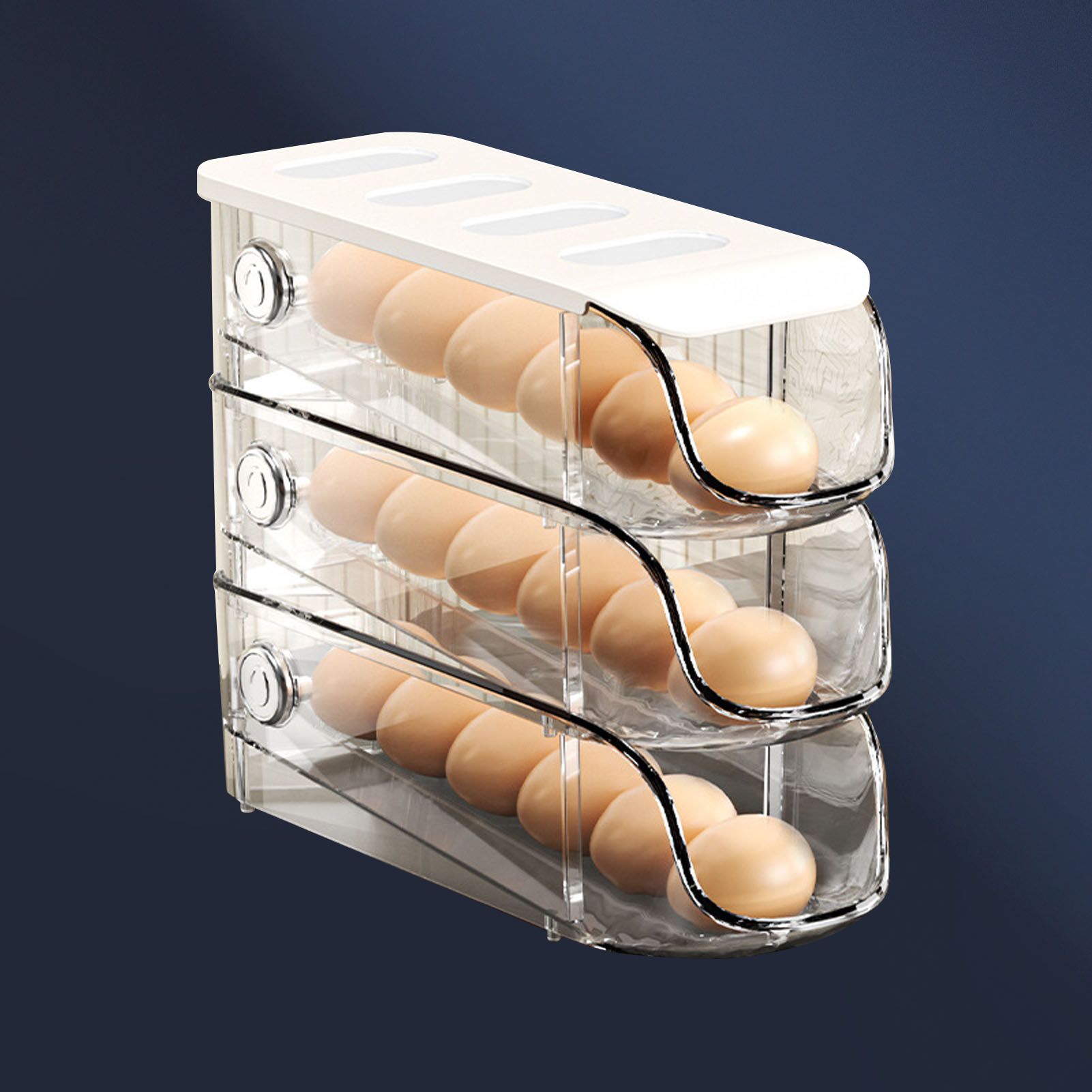 3PCS Egg Container For Refrigerator Plastic Stackable Auto Rolling Egg Holder Storage Box for Household White - Image 5