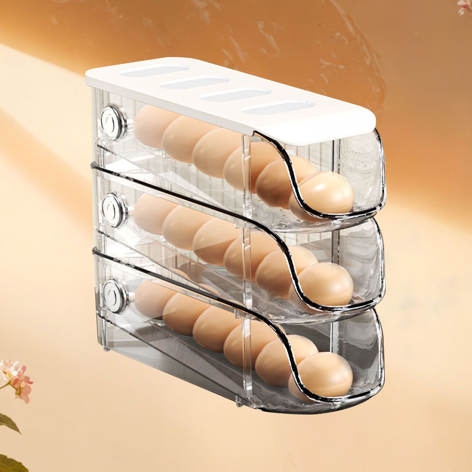 3PCS Egg Container For Refrigerator Plastic Stackable Auto Rolling Egg Holder Storage Box for Household White - Image 6