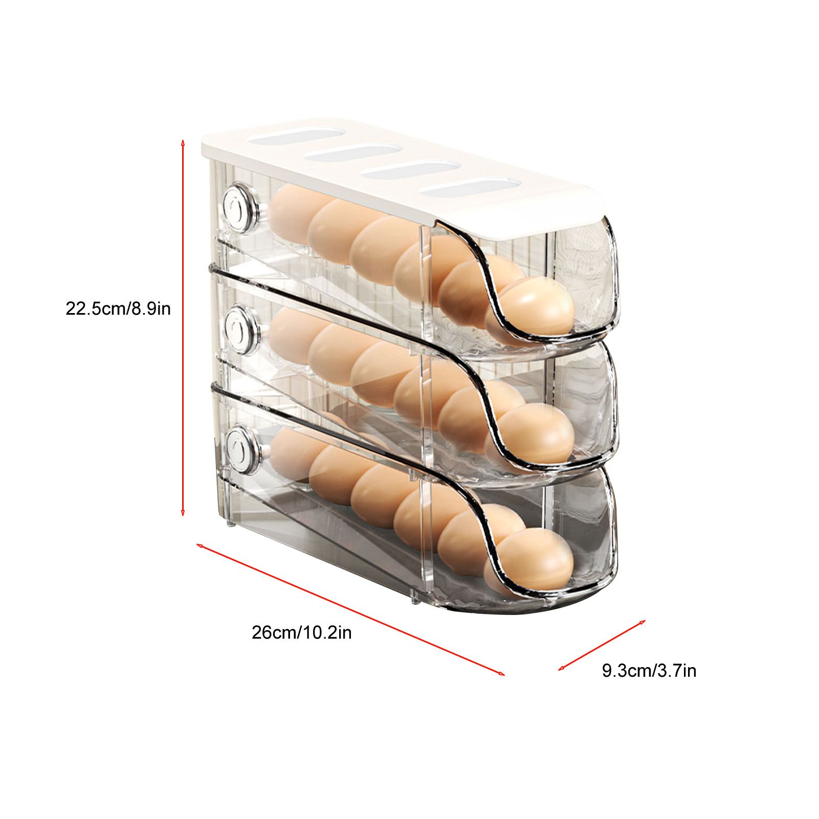 3PCS Egg Container For Refrigerator Plastic Stackable Auto Rolling Egg Holder Storage Box for Household White - Image 7