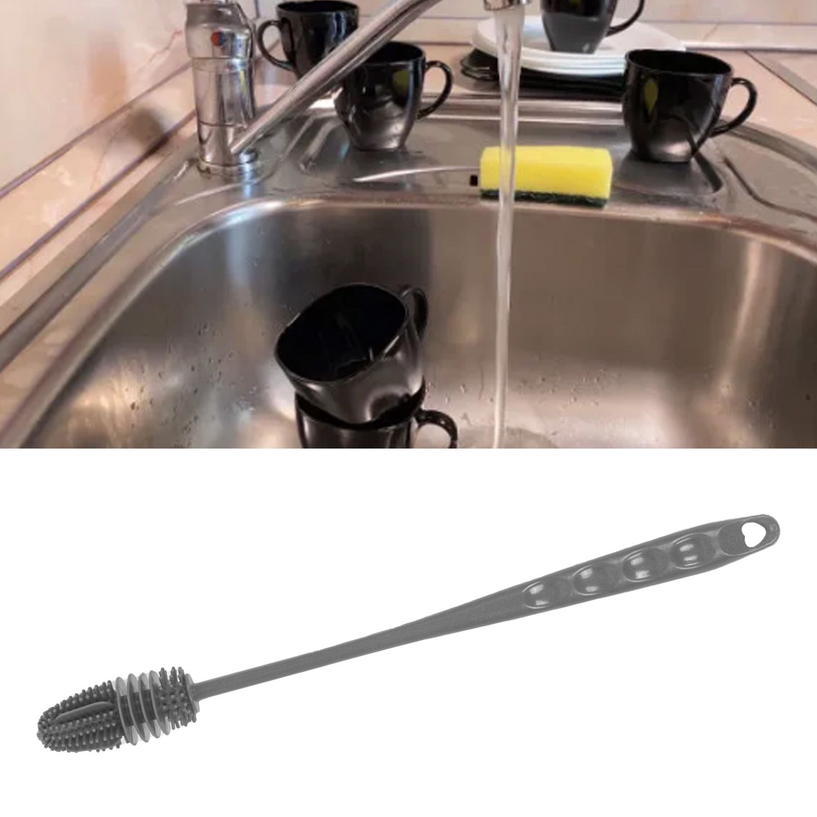 Silicone Bottle Brush Durable Long Handle Baby Bottle Cleaning Brush for Home Kitchen Office Long Grey - Image 6