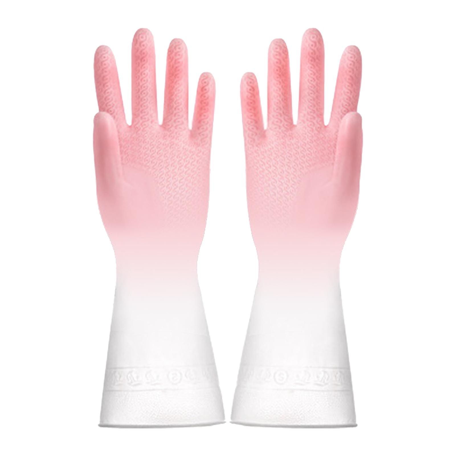 Kitchen Gloves Reusable Tight Fit Multifunctional Dishwashing Cleaning Waterproof Durable Household Gloves Pink - Image 1