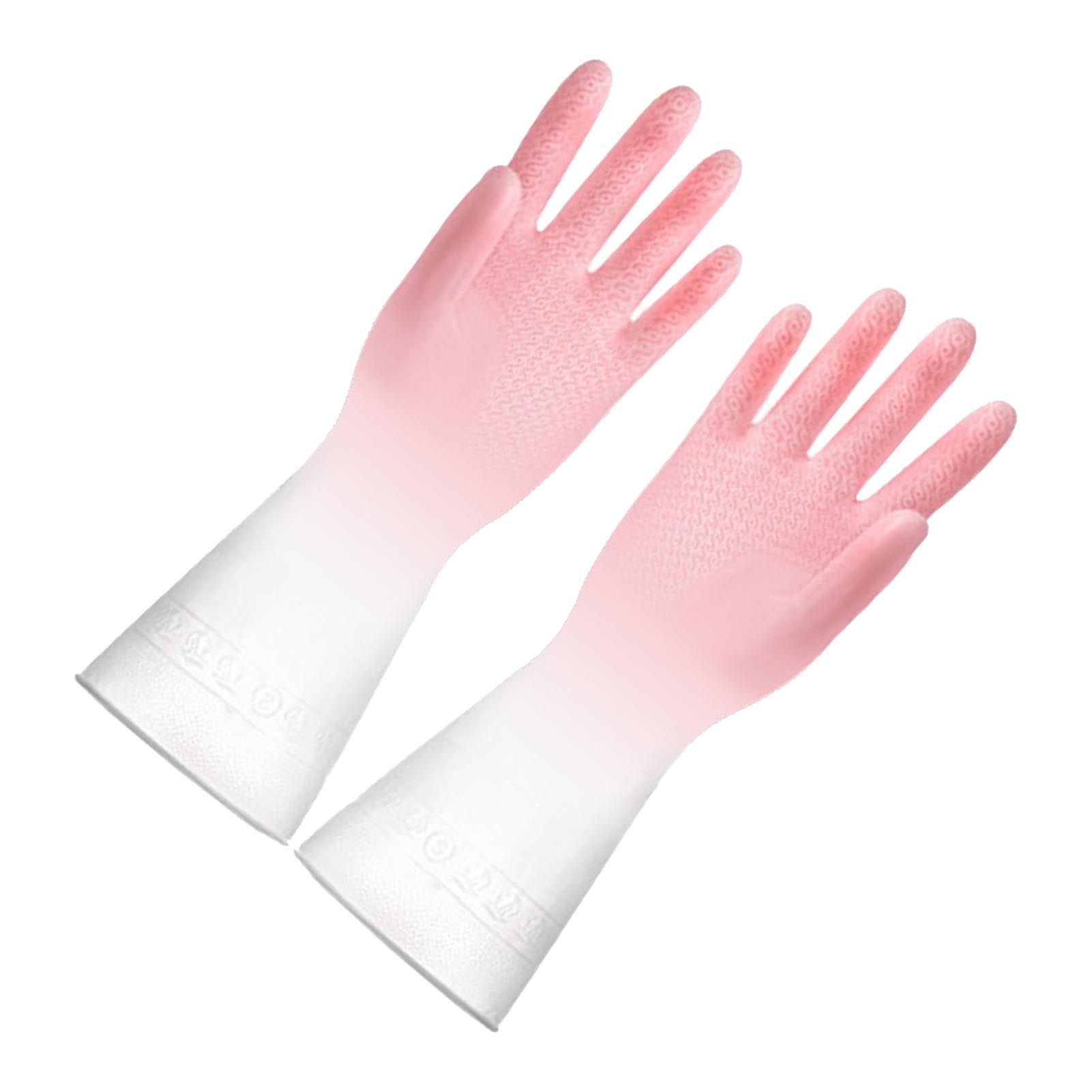 Kitchen Gloves Reusable Tight Fit Multifunctional Dishwashing Cleaning Waterproof Durable Household Gloves Pink - Image 2