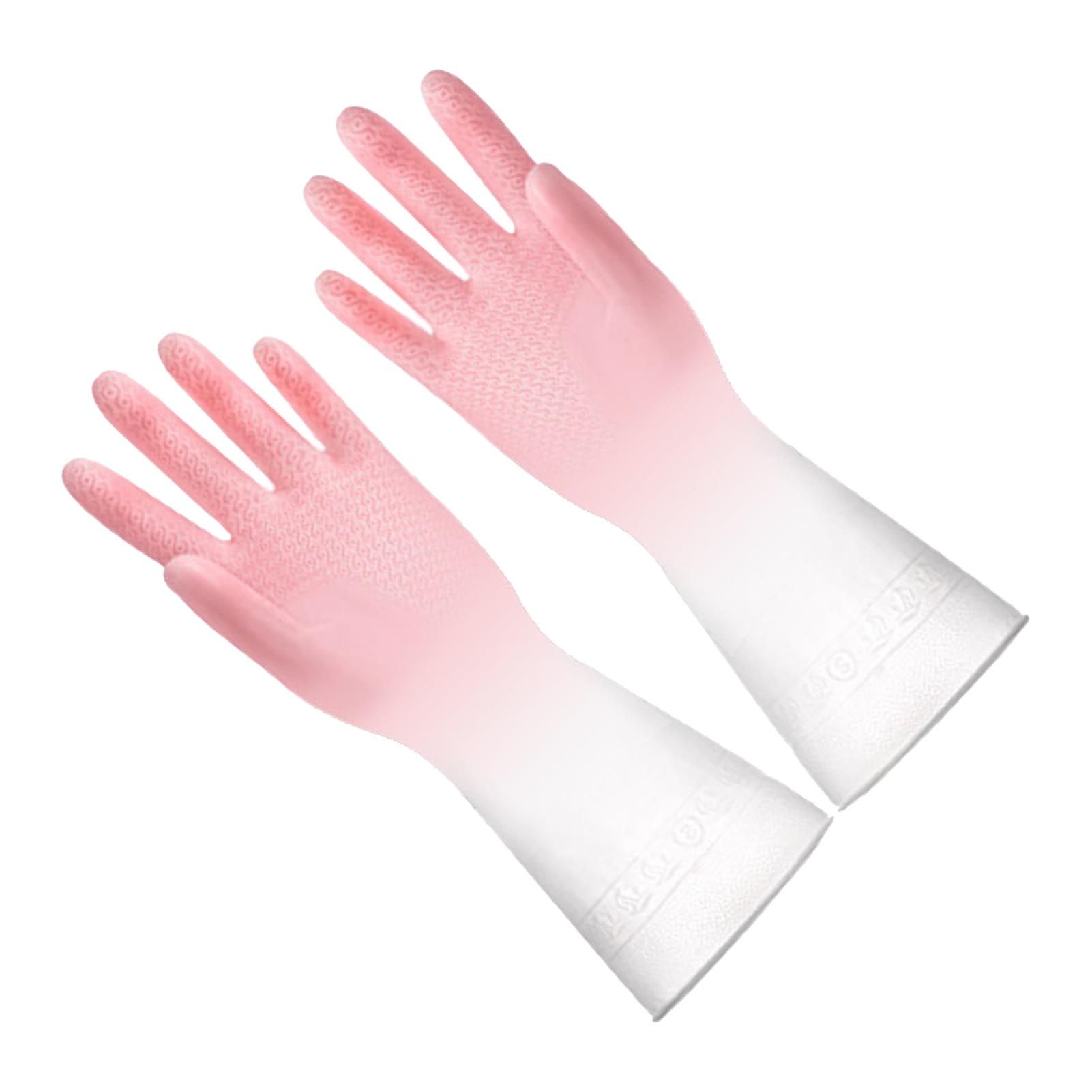 Kitchen Gloves Reusable Tight Fit Multifunctional Dishwashing Cleaning Waterproof Durable Household Gloves Pink - Image 3