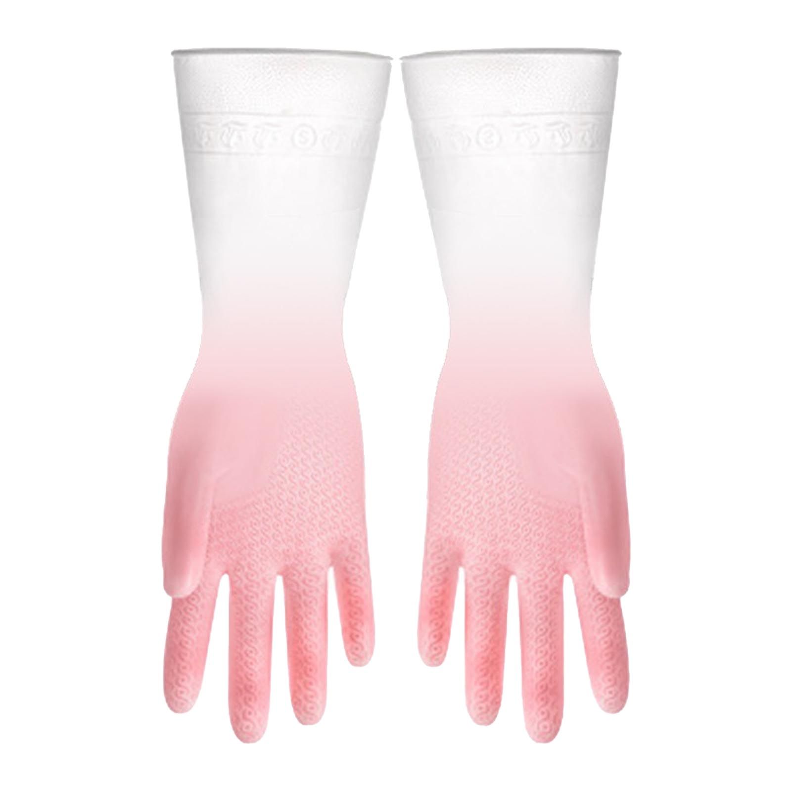 Kitchen Gloves Reusable Tight Fit Multifunctional Dishwashing Cleaning Waterproof Durable Household Gloves Pink - Image 4