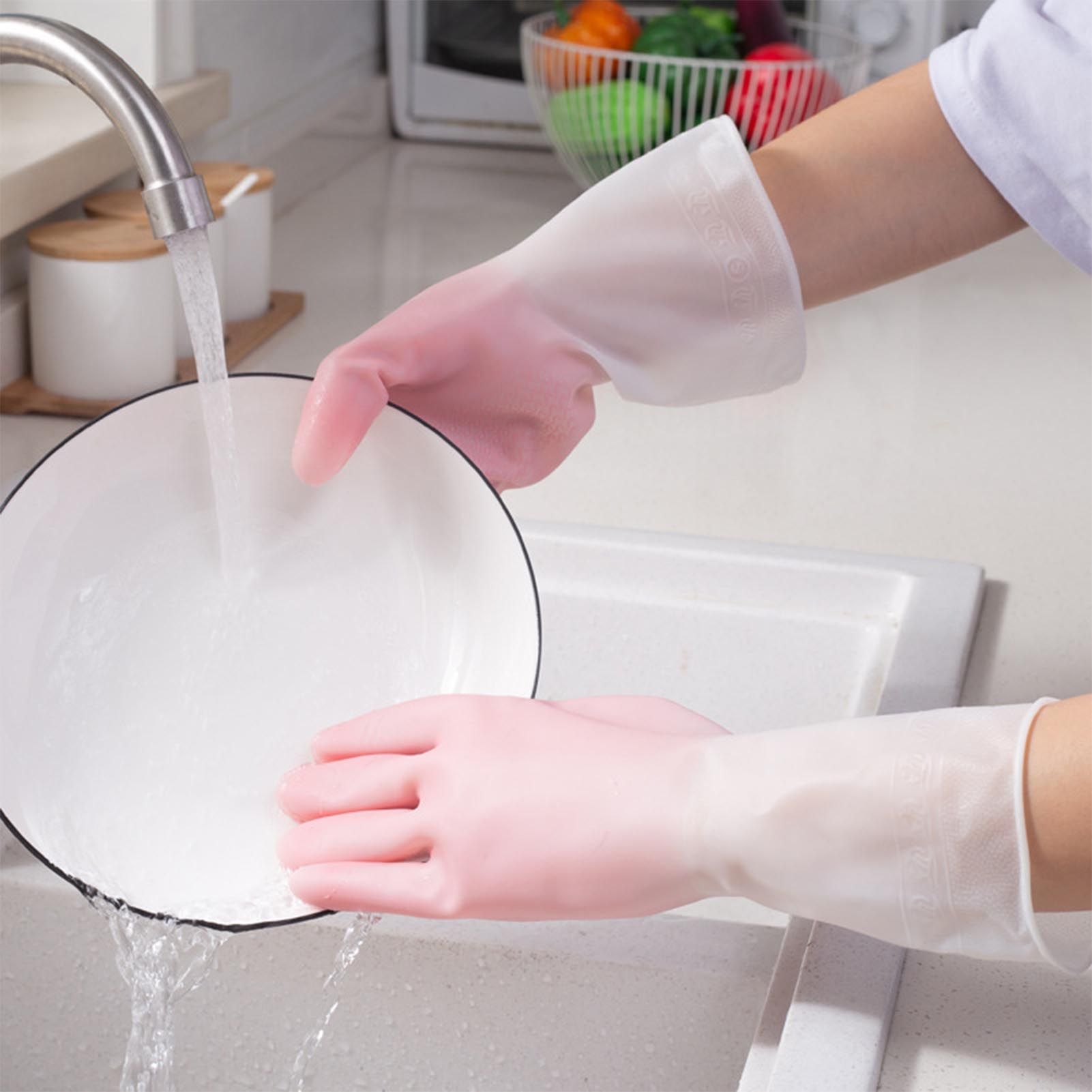 Kitchen Gloves Reusable Tight Fit Multifunctional Dishwashing Cleaning Waterproof Durable Household Gloves Pink - Image 5