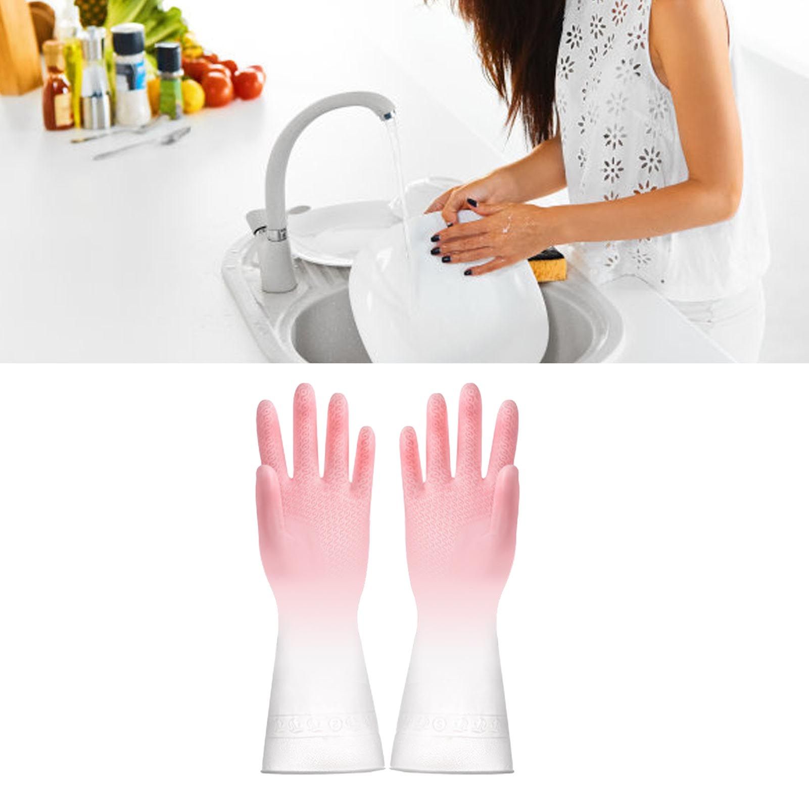 Kitchen Gloves Reusable Tight Fit Multifunctional Dishwashing Cleaning Waterproof Durable Household Gloves Pink - Image 6