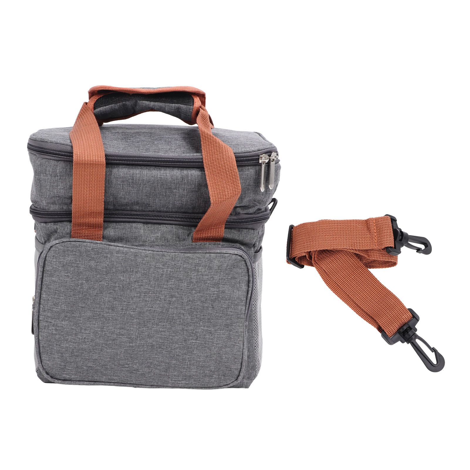 Lunch Bag 2 Deck Messenger Large Capacity Waterproof Leakage Proof 2 Way Zipper Insulated Lunch Box for Picnic Camp Office Grey - Image 1