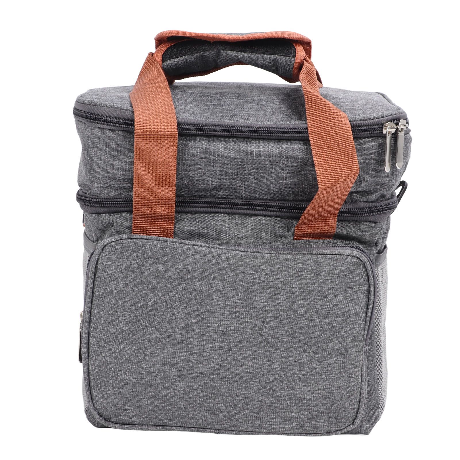 Lunch Bag 2 Deck Messenger Large Capacity Waterproof Leakage Proof 2 Way Zipper Insulated Lunch Box for Picnic Camp Office Grey - Image 2