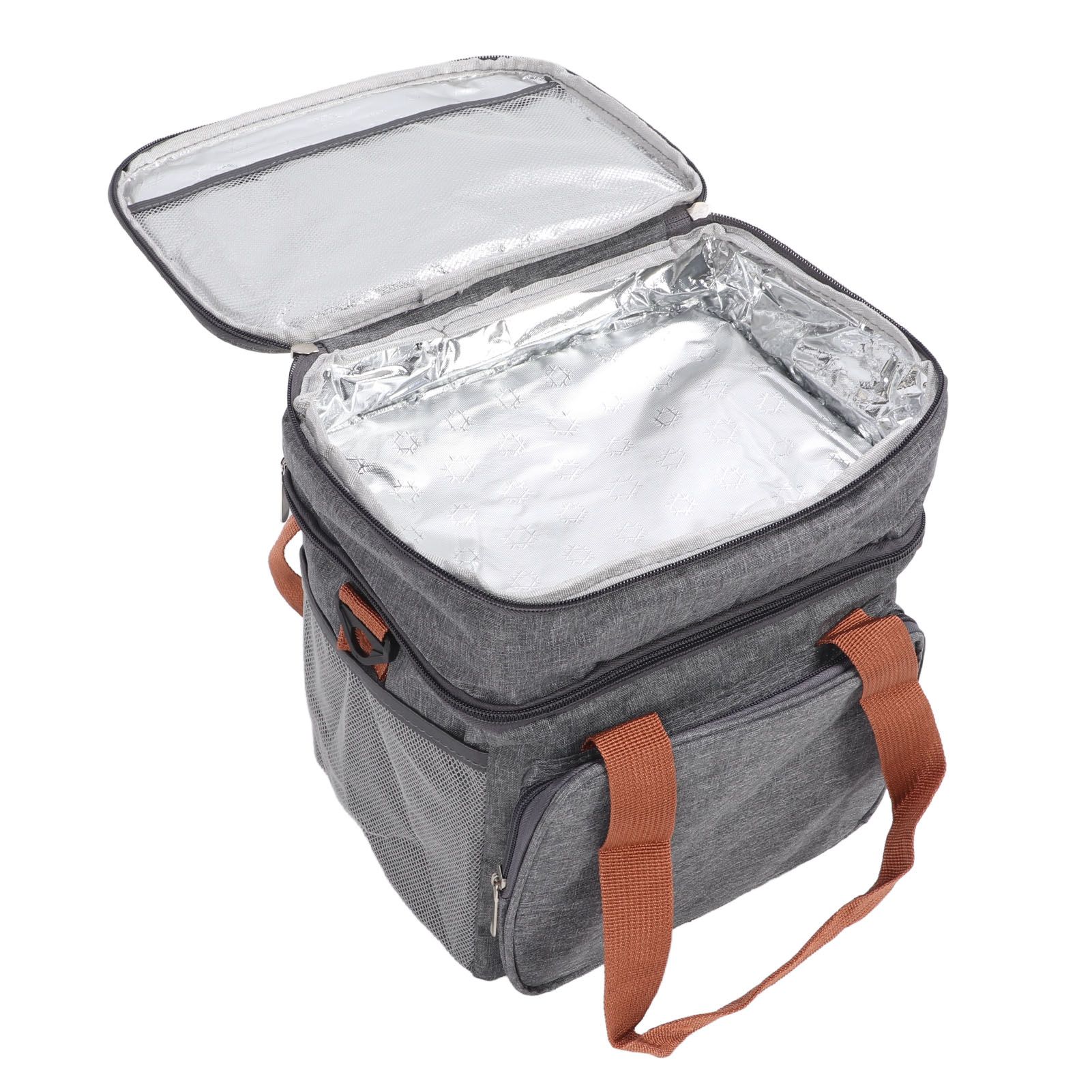 Lunch Bag 2 Deck Messenger Large Capacity Waterproof Leakage Proof 2 Way Zipper Insulated Lunch Box for Picnic Camp Office Grey - Image 3