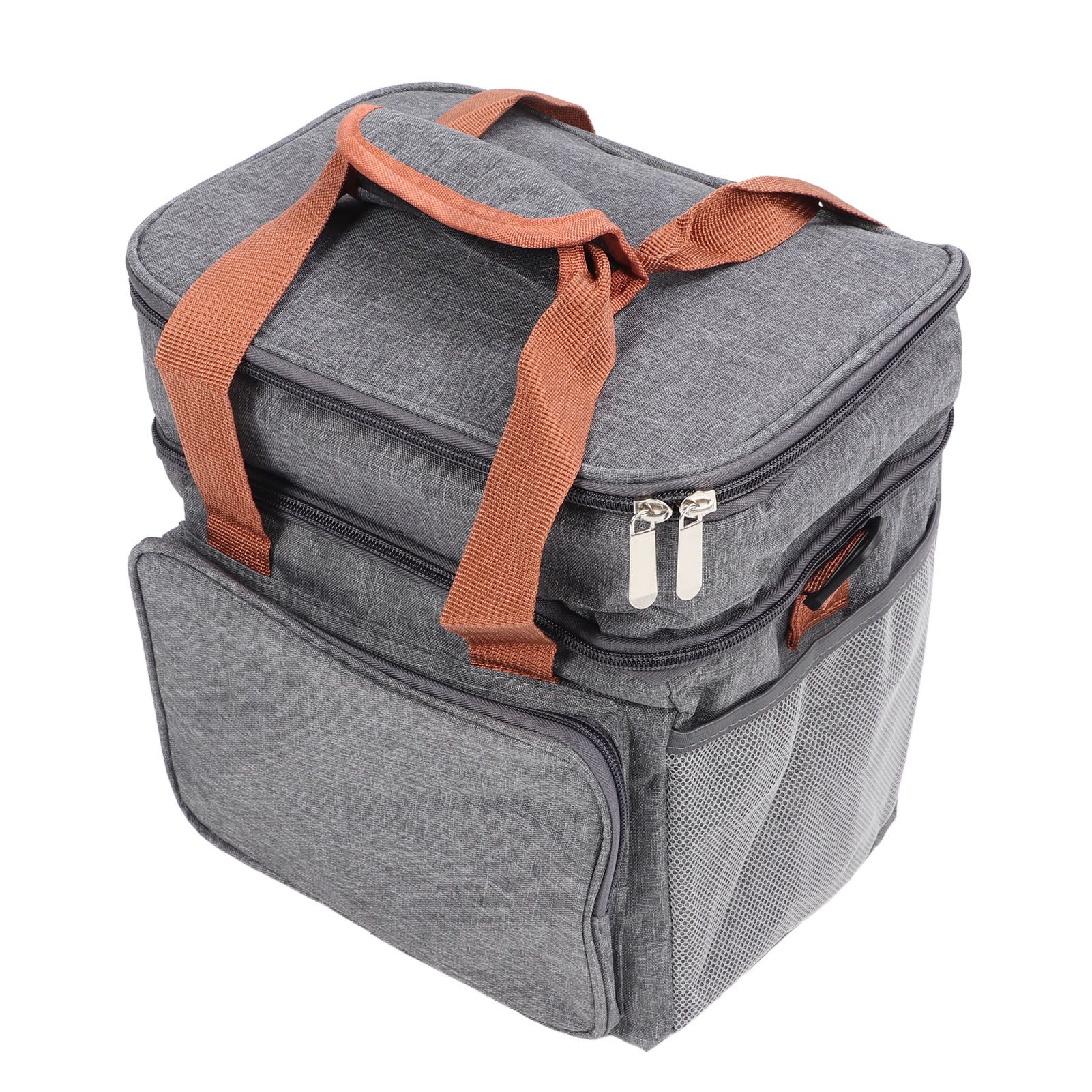Lunch Bag 2 Deck Messenger Large Capacity Waterproof Leakage Proof 2 Way Zipper Insulated Lunch Box for Picnic Camp Office Grey - Image 4