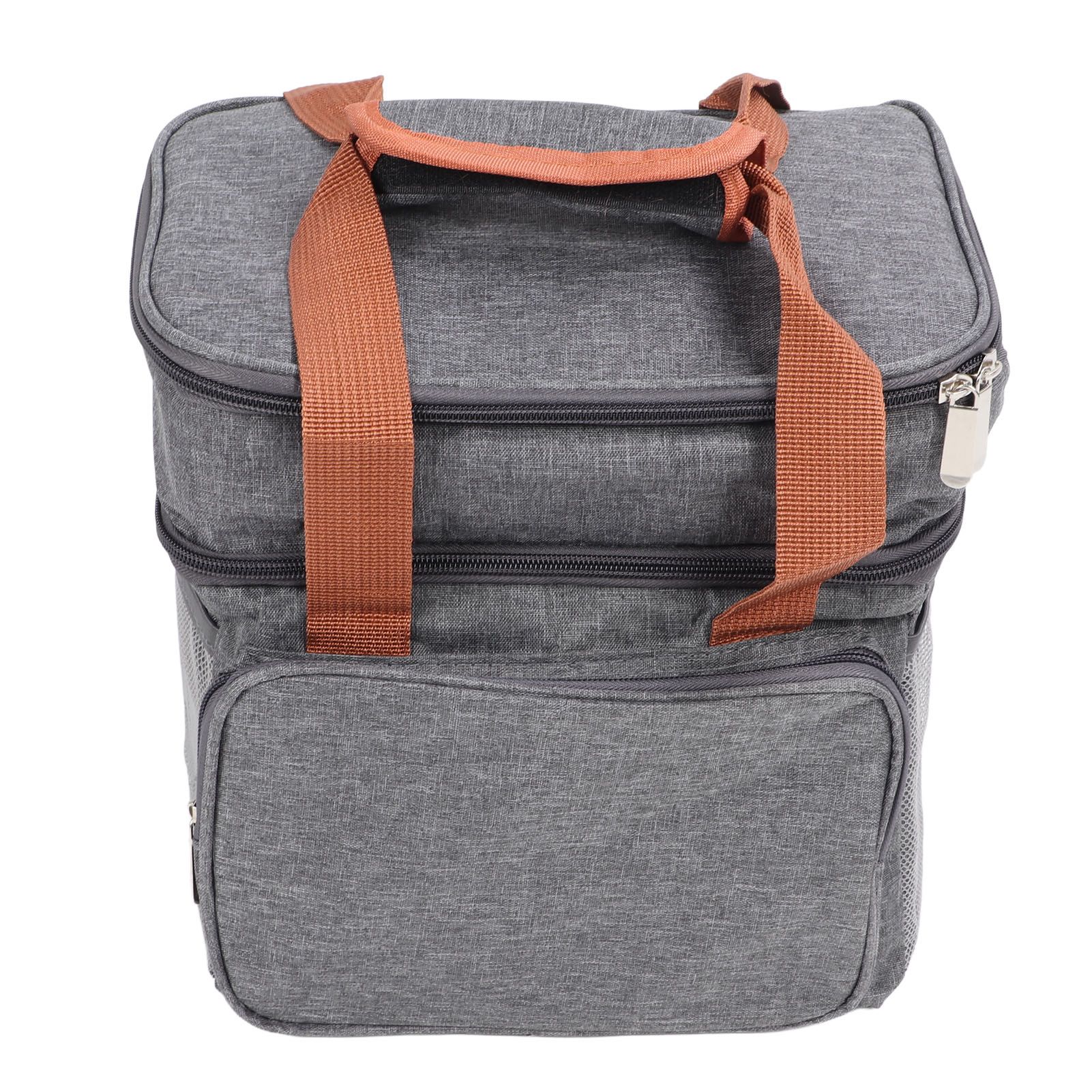 Lunch Bag 2 Deck Messenger Large Capacity Waterproof Leakage Proof 2 Way Zipper Insulated Lunch Box for Picnic Camp Office Grey - Image 5
