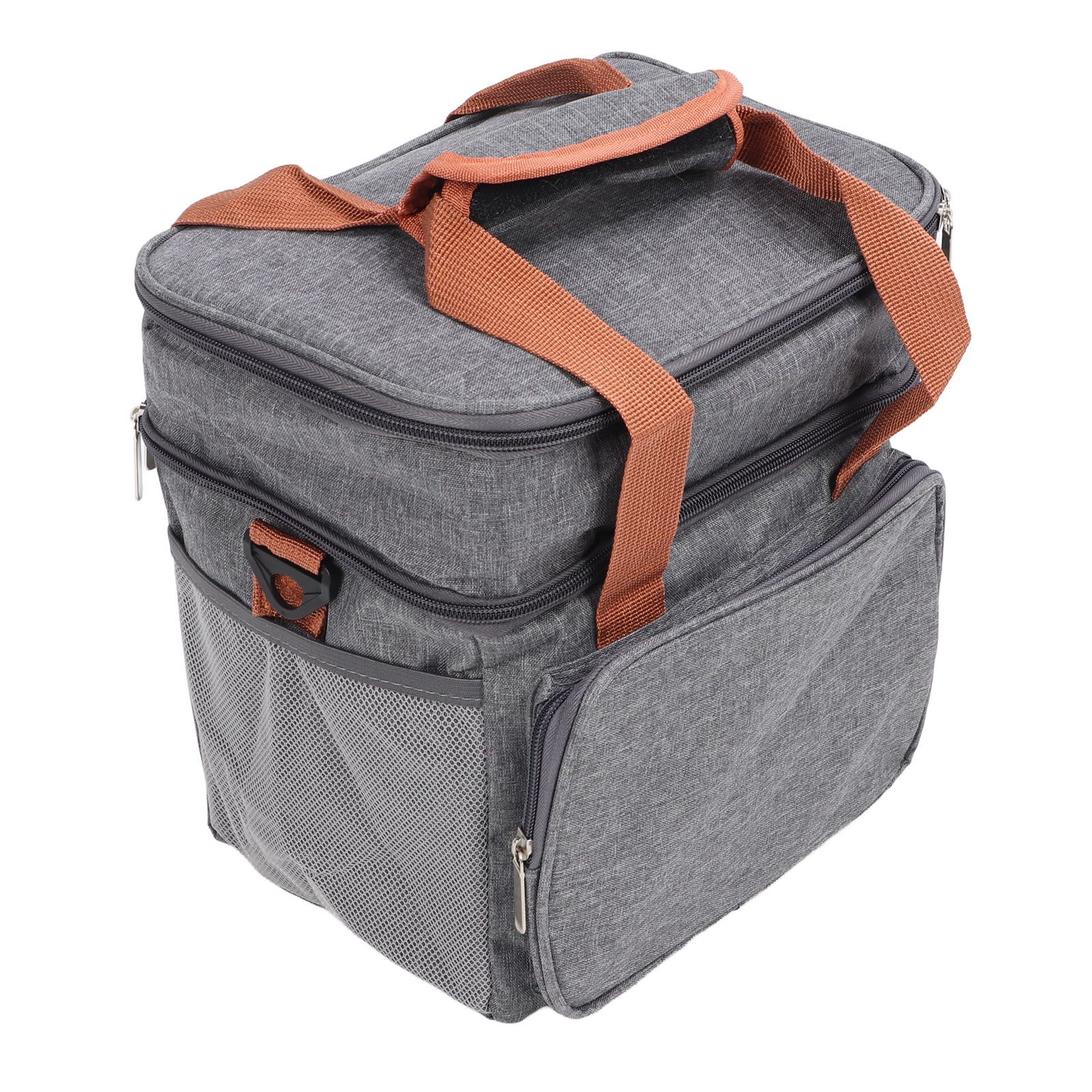 Lunch Bag 2 Deck Messenger Large Capacity Waterproof Leakage Proof 2 Way Zipper Insulated Lunch Box for Picnic Camp Office Grey - Image 6