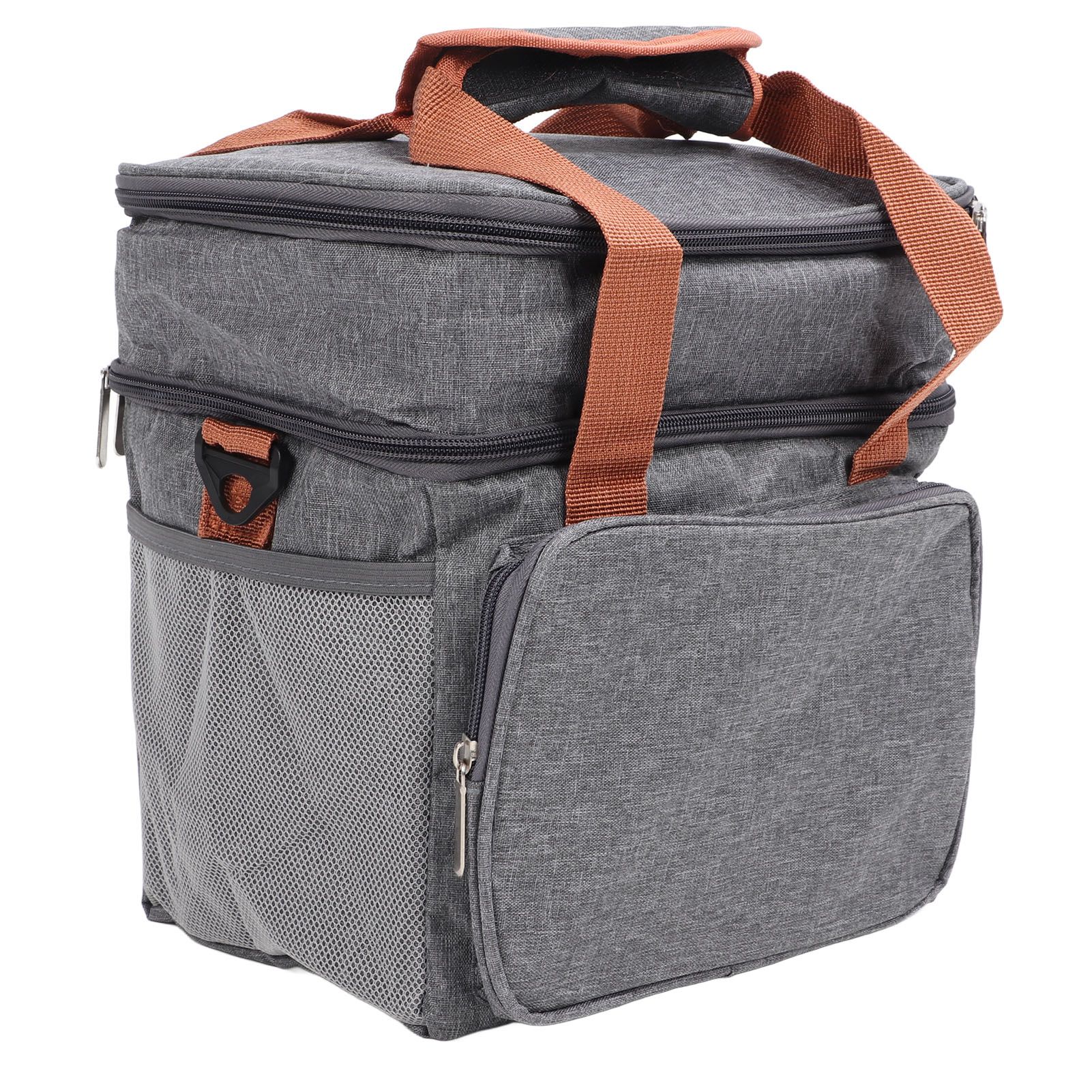 Lunch Bag 2 Deck Messenger Large Capacity Waterproof Leakage Proof 2 Way Zipper Insulated Lunch Box for Picnic Camp Office Grey - Image 7