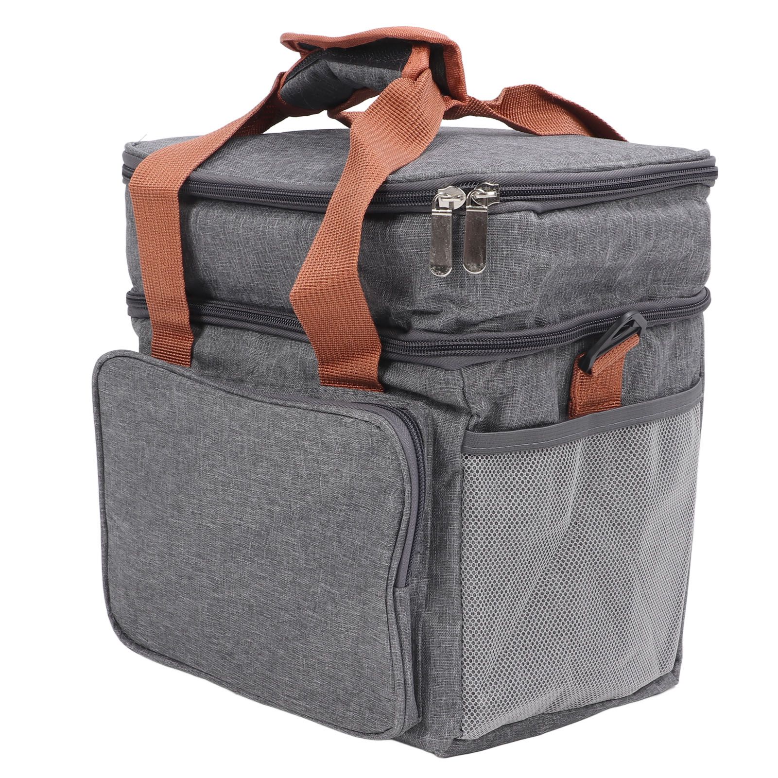 Lunch Bag 2 Deck Messenger Large Capacity Waterproof Leakage Proof 2 Way Zipper Insulated Lunch Box for Picnic Camp Office Grey - Image 8