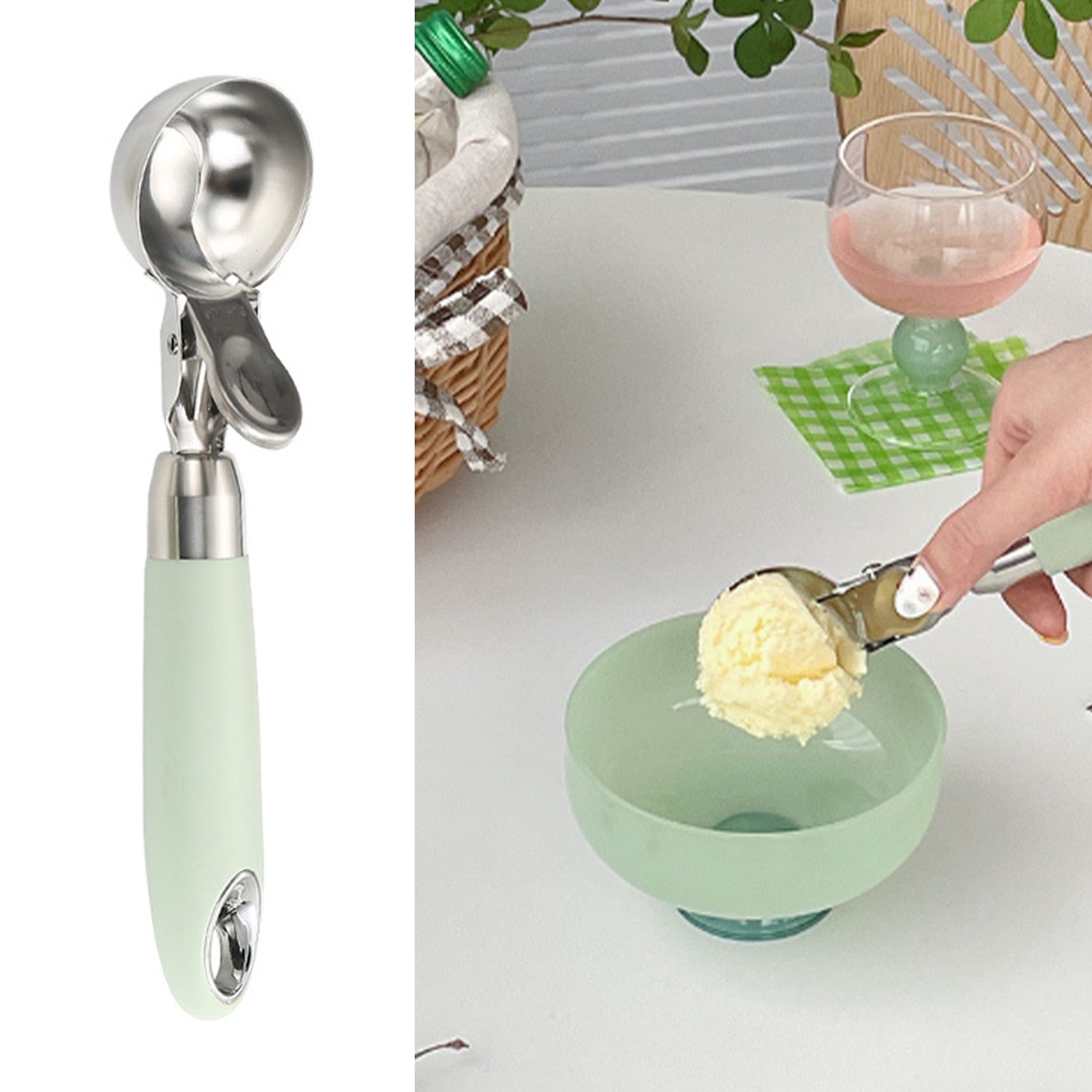 Ice Cream Scoop Smoothing Stainless Steel Hanging Hole Multifunction Cupcake Scoop for Home Kitchen Cafe Bar Trigger Release Scoop - Image 5