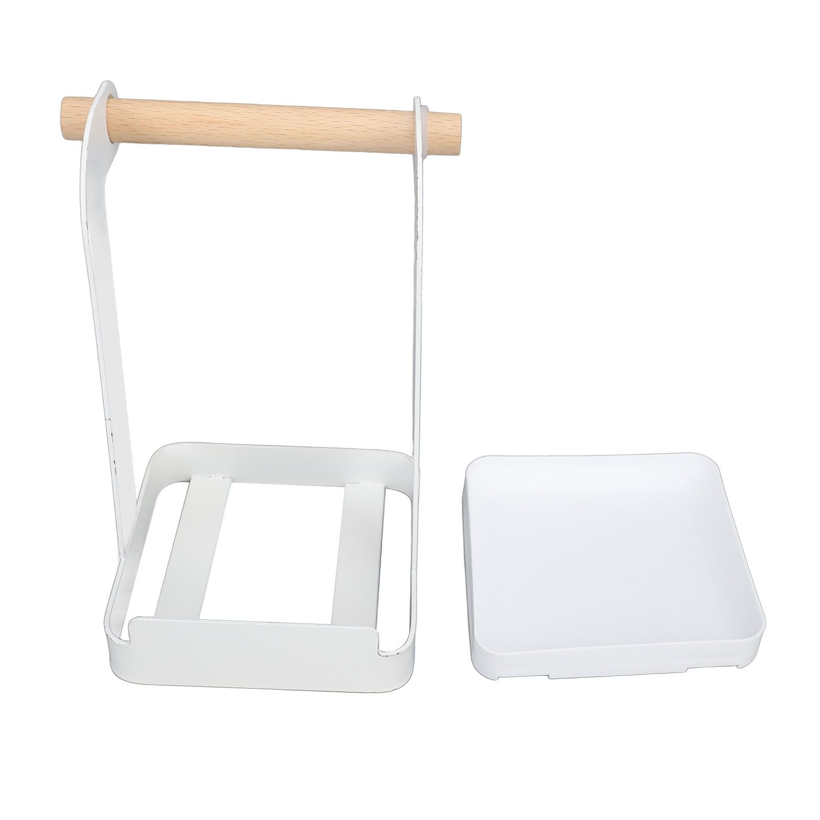 Pot Lid Holder Rack Multifunction Prevent Slip Iron Basin Wood Rack Cooking Tool Spatula Stand Kitchen Organizer White - Image 1