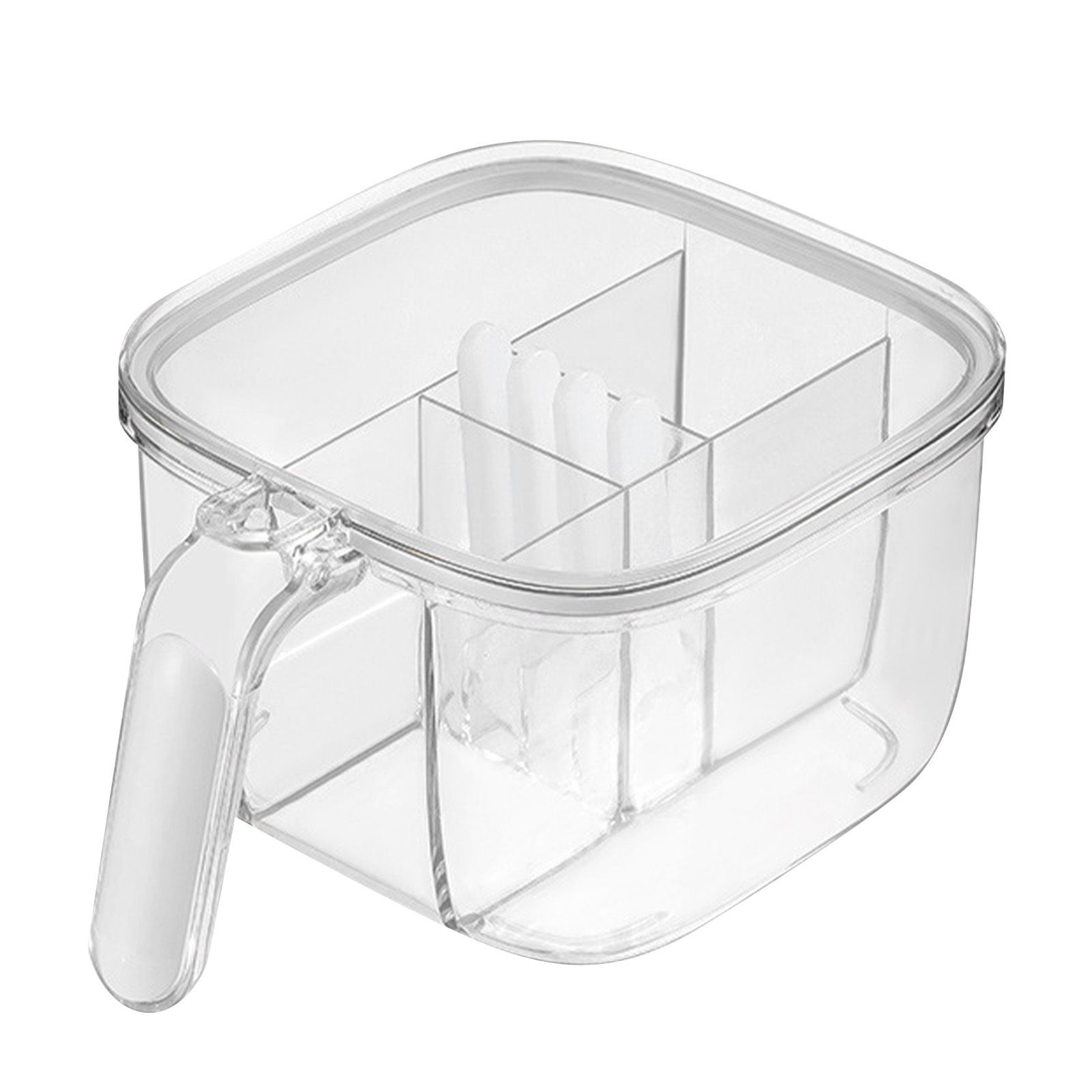 Seasoning Box 4 Compartments Transparent Window Strong PET Seasoning Jar with 4 Spoons for Home Kitchen Cooking White - Image 1