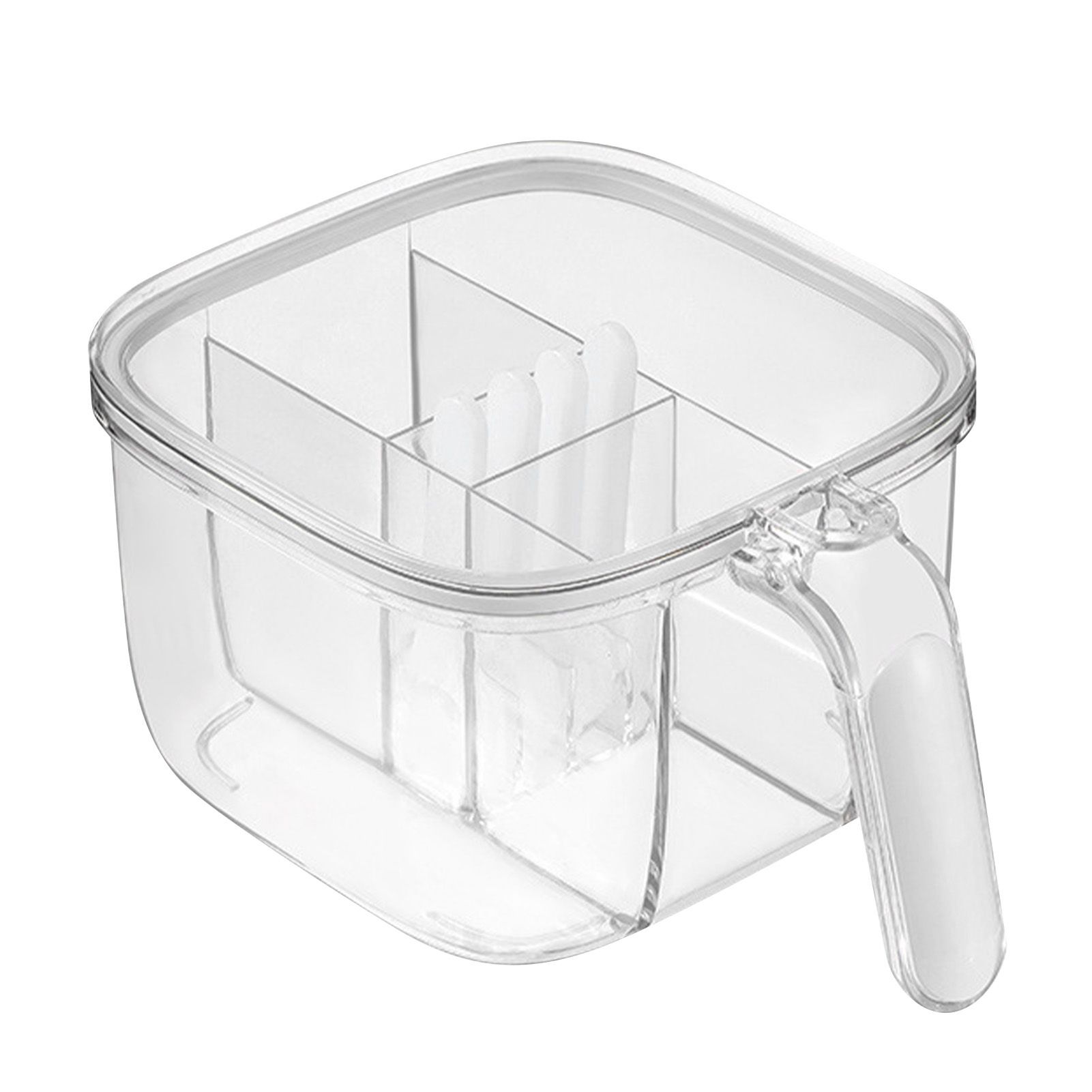 Seasoning Box 4 Compartments Transparent Window Strong PET Seasoning Jar with 4 Spoons for Home Kitchen Cooking White - Image 2