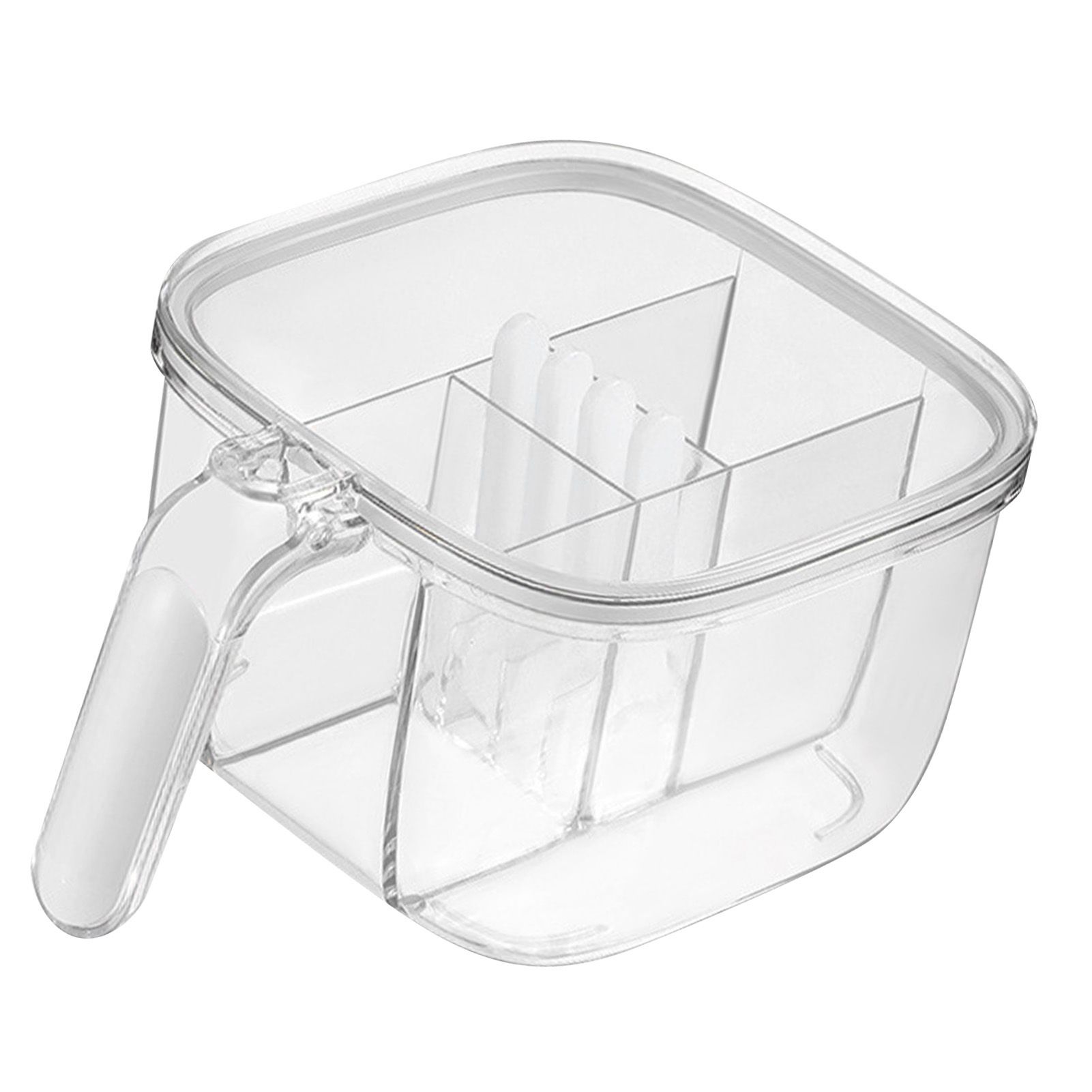 Seasoning Box 4 Compartments Transparent Window Strong PET Seasoning Jar with 4 Spoons for Home Kitchen Cooking White - Image 3