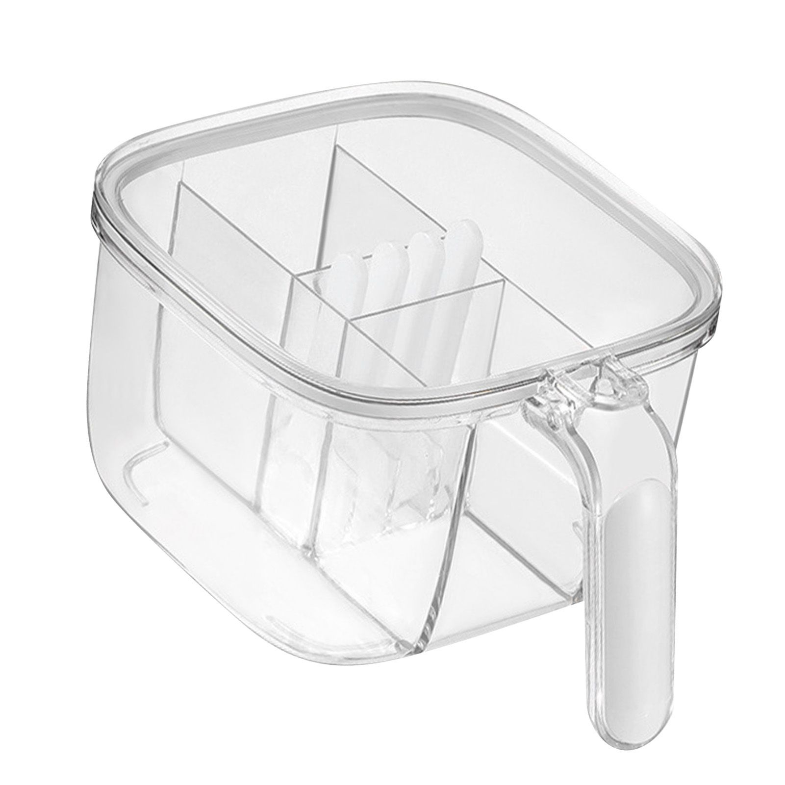 Seasoning Box 4 Compartments Transparent Window Strong PET Seasoning Jar with 4 Spoons for Home Kitchen Cooking White - Image 4