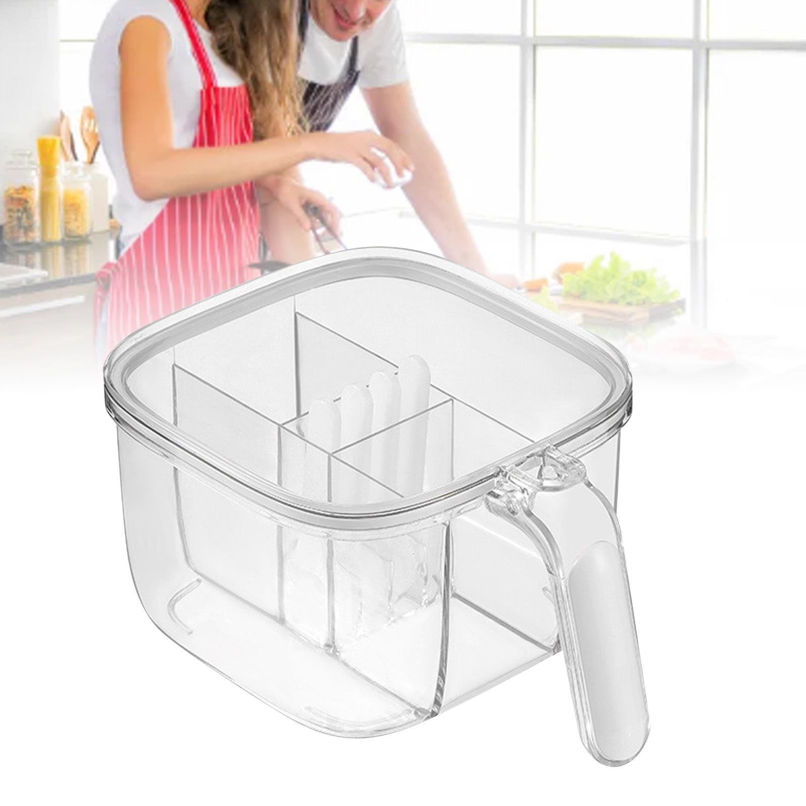 Seasoning Box 4 Compartments Transparent Window Strong PET Seasoning Jar with 4 Spoons for Home Kitchen Cooking White - Image 5