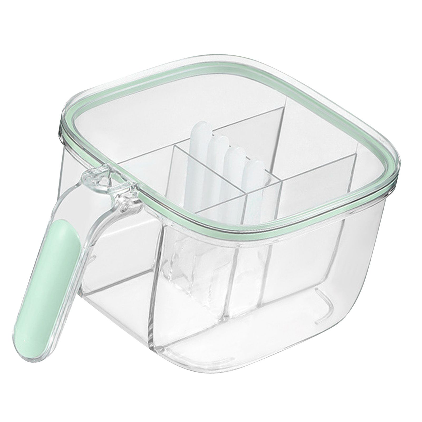 Seasoning Box 4 Compartments Transparent Window Strong PET Seasoning Jar with 4 Spoons for Home Kitchen Cooking Light Green - Image 3