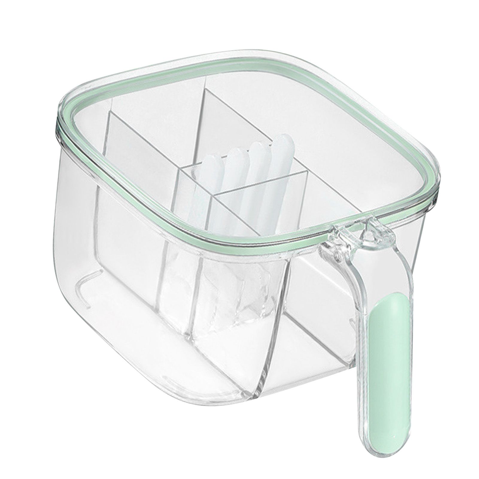 Seasoning Box 4 Compartments Transparent Window Strong PET Seasoning Jar with 4 Spoons for Home Kitchen Cooking Light Green - Image 4