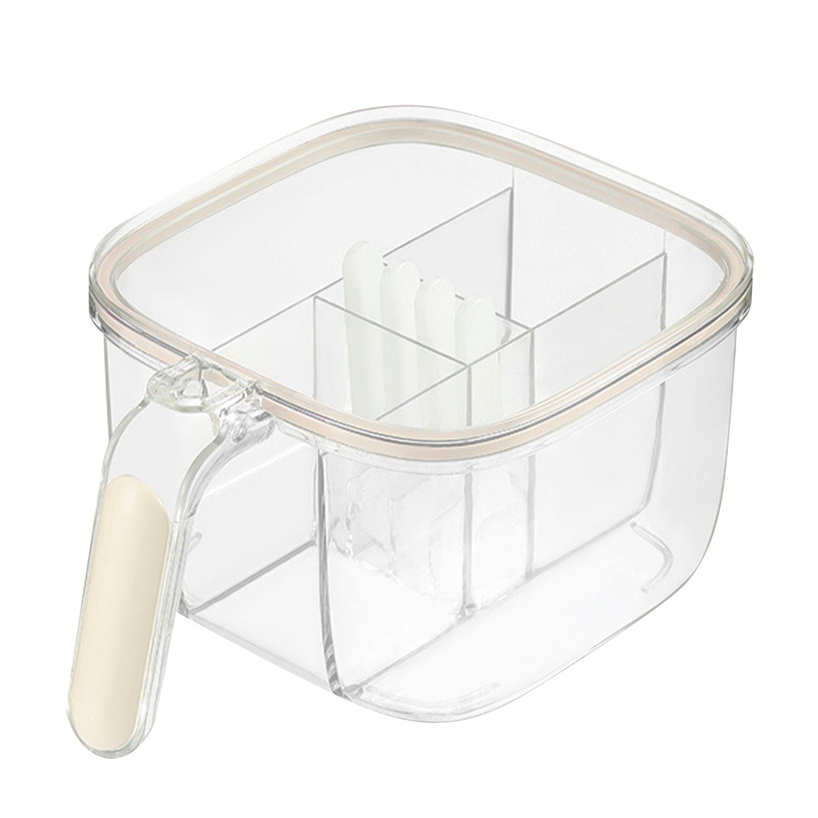 Seasoning Box 4 Compartments Transparent Window Strong PET Seasoning Jar with 4 Spoons for Home Kitchen Cooking Milk Yellow - Image 1