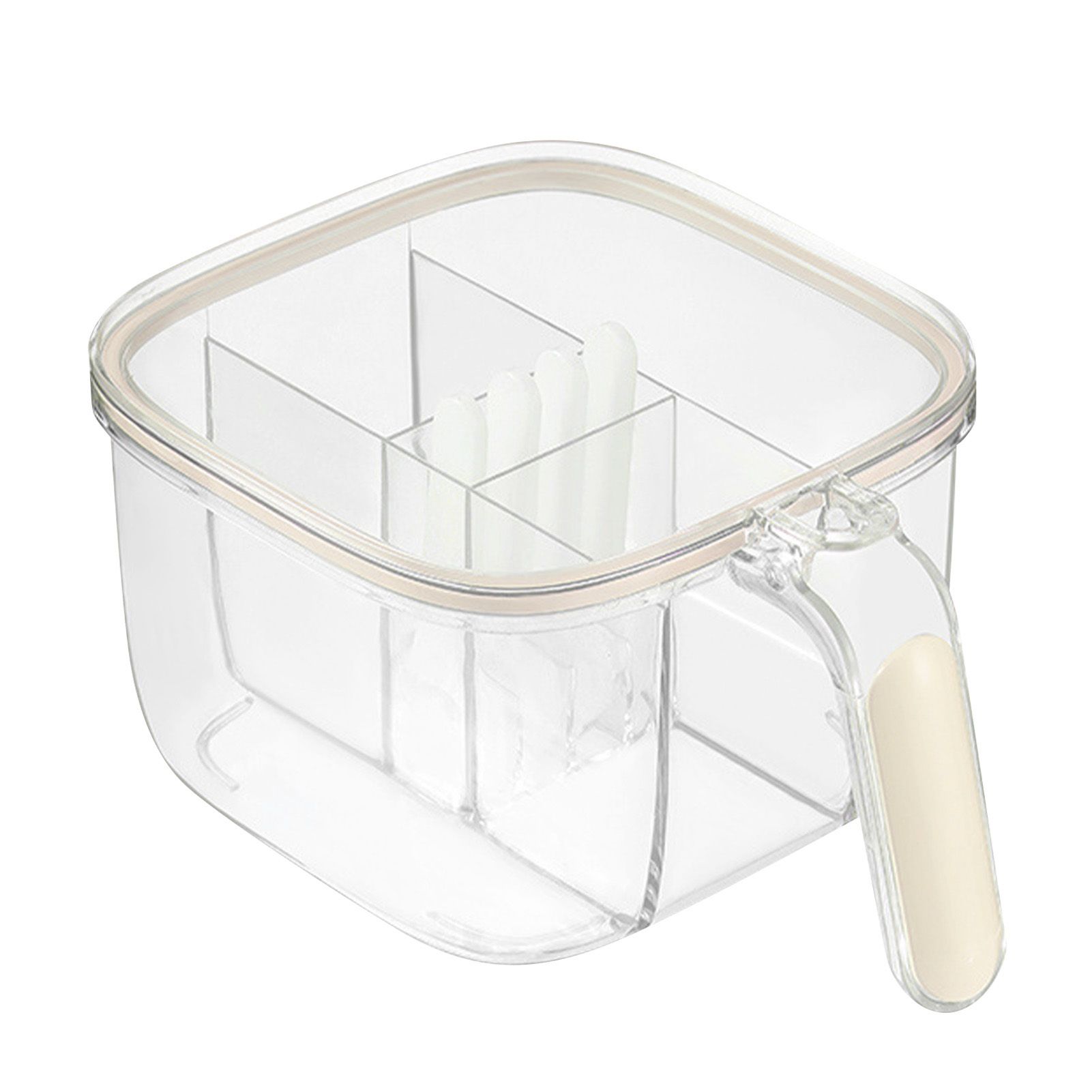 Seasoning Box 4 Compartments Transparent Window Strong PET Seasoning Jar with 4 Spoons for Home Kitchen Cooking Milk Yellow - Image 2