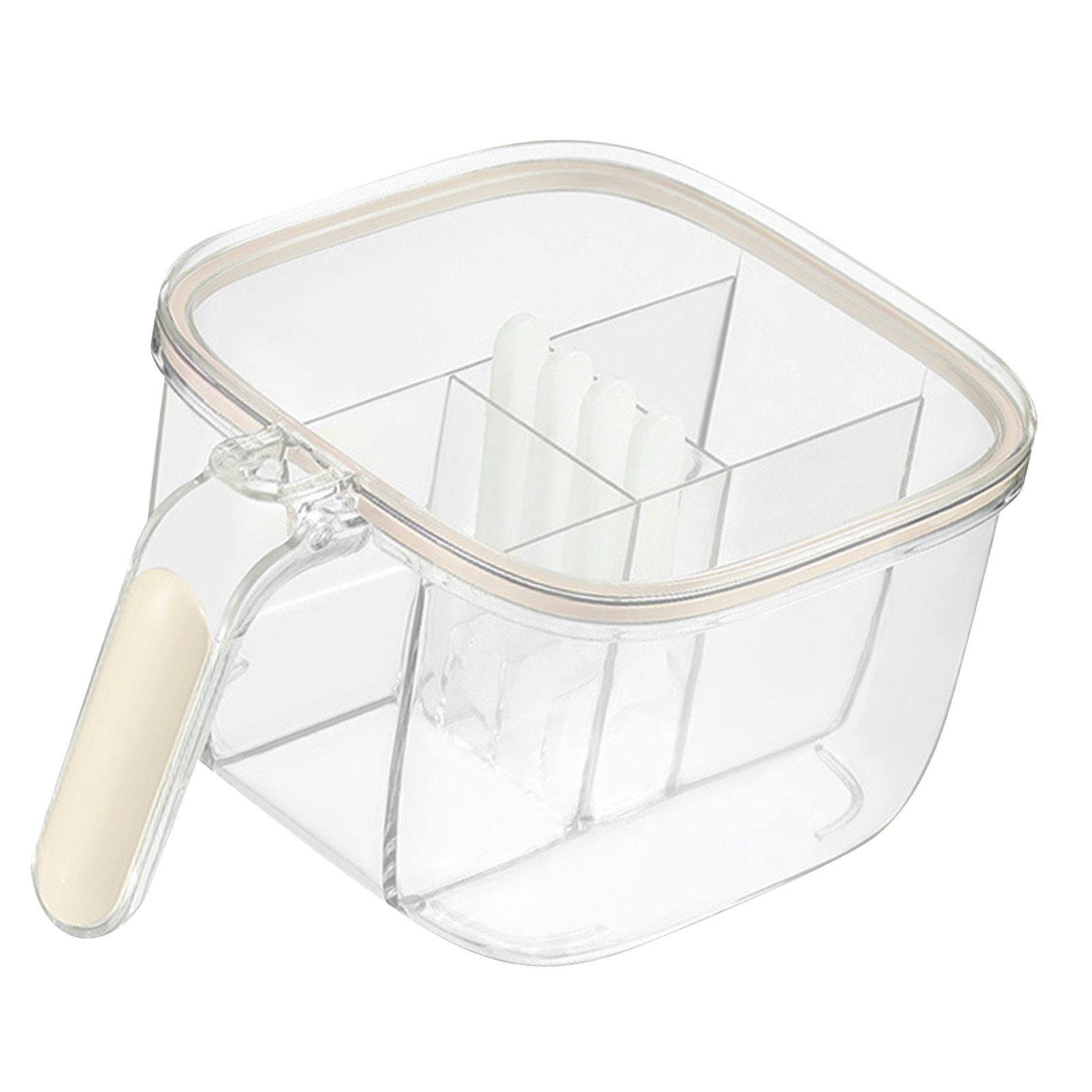 Seasoning Box 4 Compartments Transparent Window Strong PET Seasoning Jar with 4 Spoons for Home Kitchen Cooking Milk Yellow - Image 3