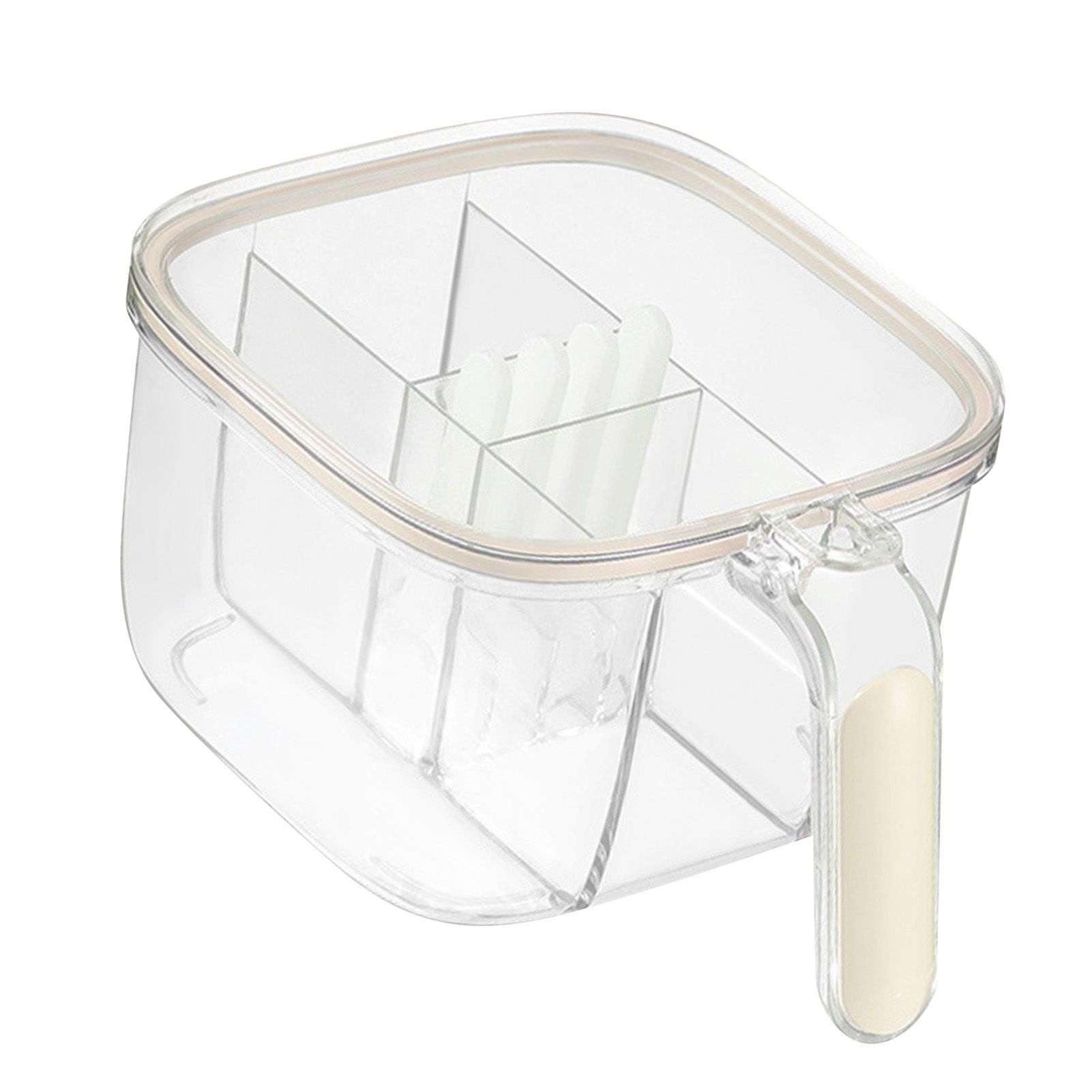 Seasoning Box 4 Compartments Transparent Window Strong PET Seasoning Jar with 4 Spoons for Home Kitchen Cooking Milk Yellow - Image 4