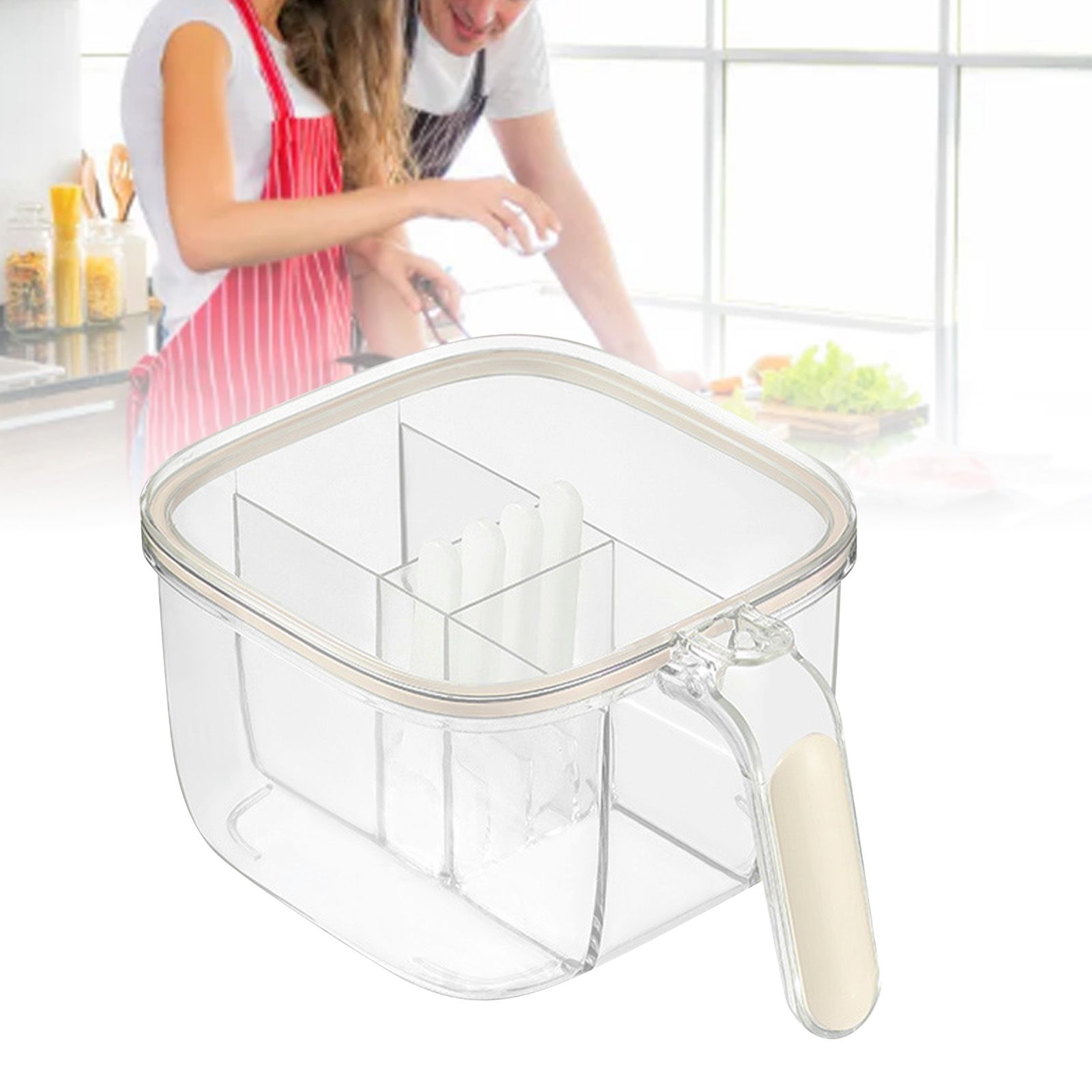 Seasoning Box 4 Compartments Transparent Window Strong PET Seasoning Jar with 4 Spoons for Home Kitchen Cooking Milk Yellow - Image 6